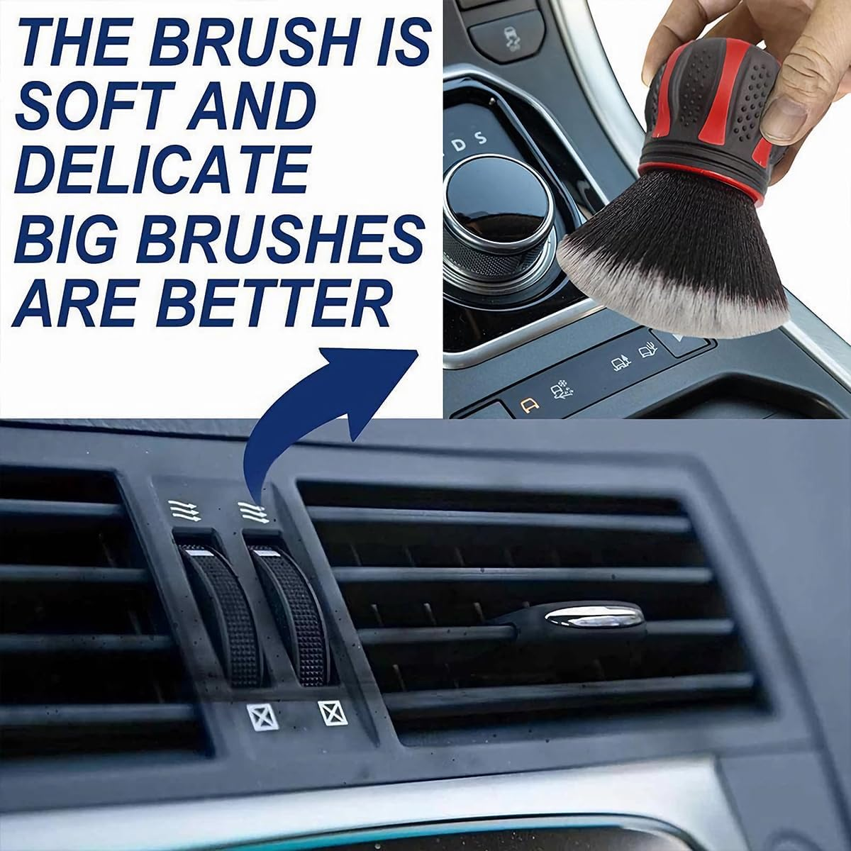 AUCELI Car Detailing Brush, Ultra Soft Auto Interior Dusting Brush with Storage Rack, Car XL Synthetic Brush Cleaning Tool, Universal Covers Large Area inside or outside Vehicles (Red) - Blue image number 3
