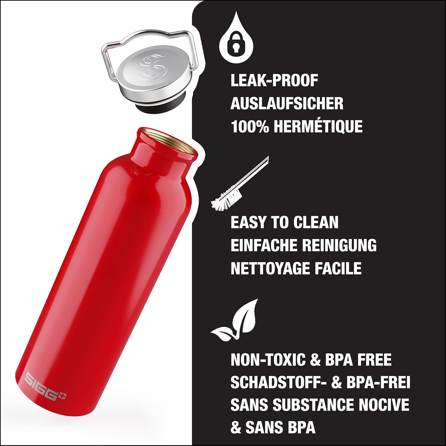 SIGG Original Red Water Bottle (0.75 L), Pollutant-Free and Leak-Proof Metal Bottle, Lightweight and Sturdy Aluminium Bottle with Screw Cap - Aluminum image number 2