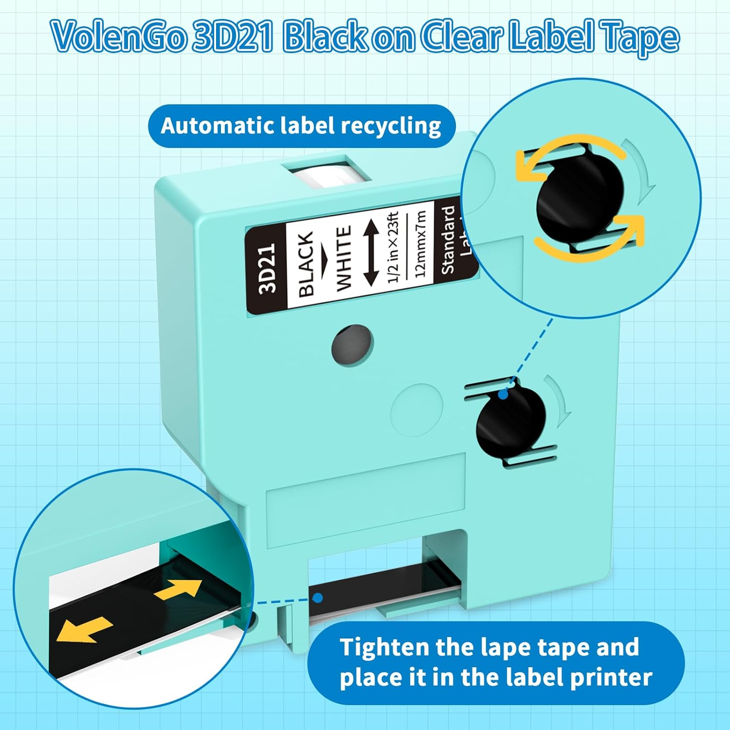 Replacement for DYMO D1 Label Tape 45013 S0720530 Refills Compatible with Dymo Labelmanager 160 280 210D Label Maker, 1/2 Inch X 23Ft 12Mm X 7M Black on White, 2-Pack image number 4