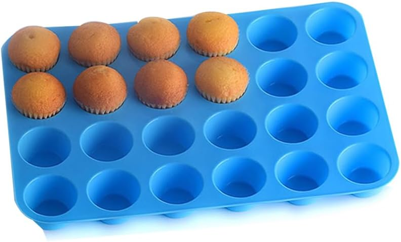 24 Cavity Pan Tray Silicone Mould Mini Cupcake Cookie Baking Mold Muffin Cup,32X22.5Cm, Easy-Release Non-Stick Tray