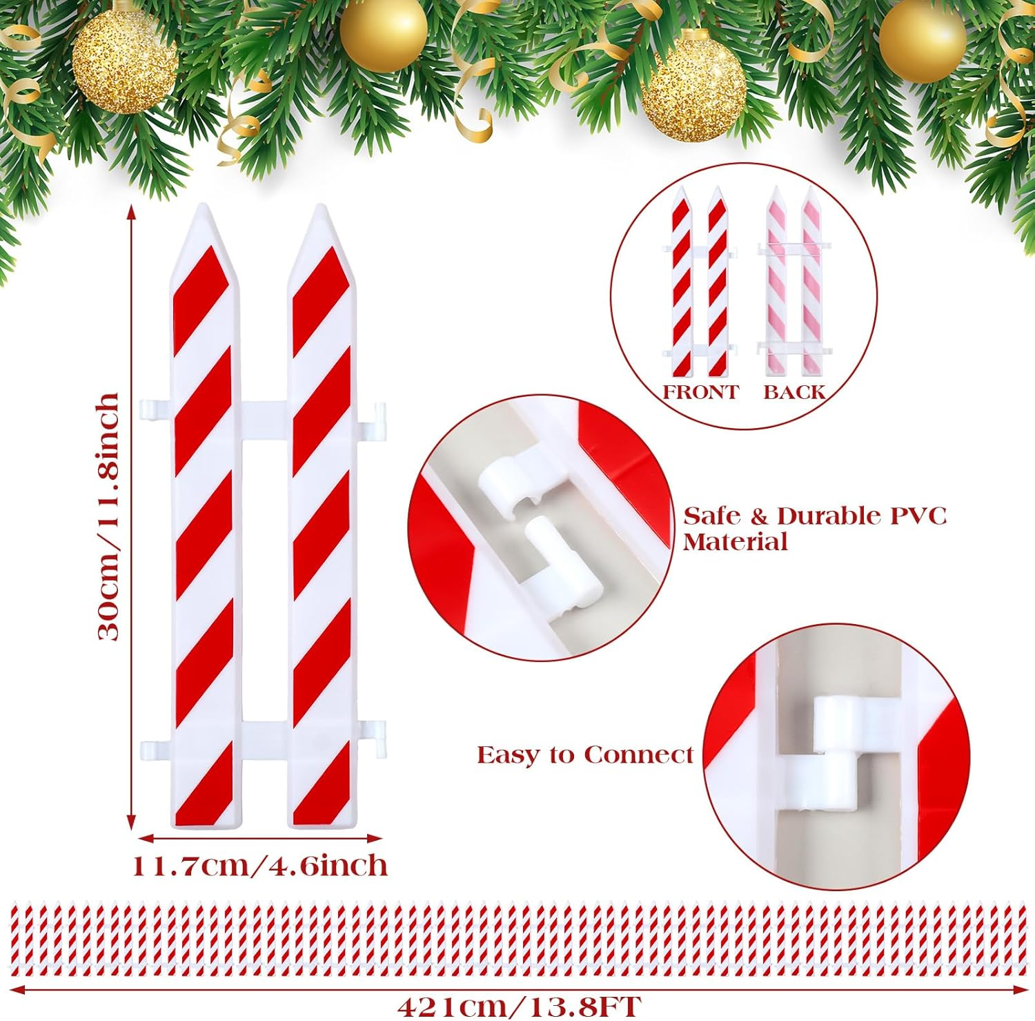 Soaoo 36 Pcs Christmas Tree Gate Christmas Tree Fences Decoration Candy Cane Picket Fence Cat Proof Indoor Garden Decoration Fence for Holiday Party Office Home Decor image number 5