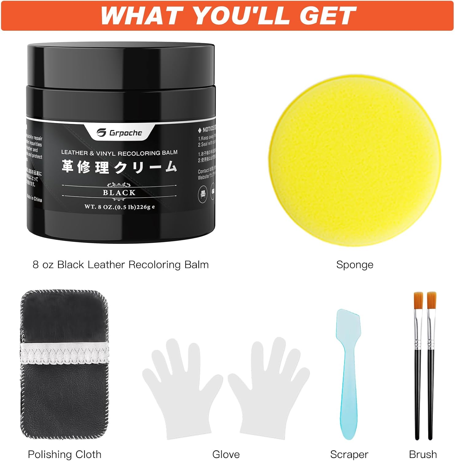 GRPOCHE Leather Recoloring Balm, Black Leather Repair Kit for Leather Restorer Scratch, Cracks, Faded, Scuffed, Leather Dye Paint Color Restorer for Couches, Car Seats, Bags, Shoes image number 1