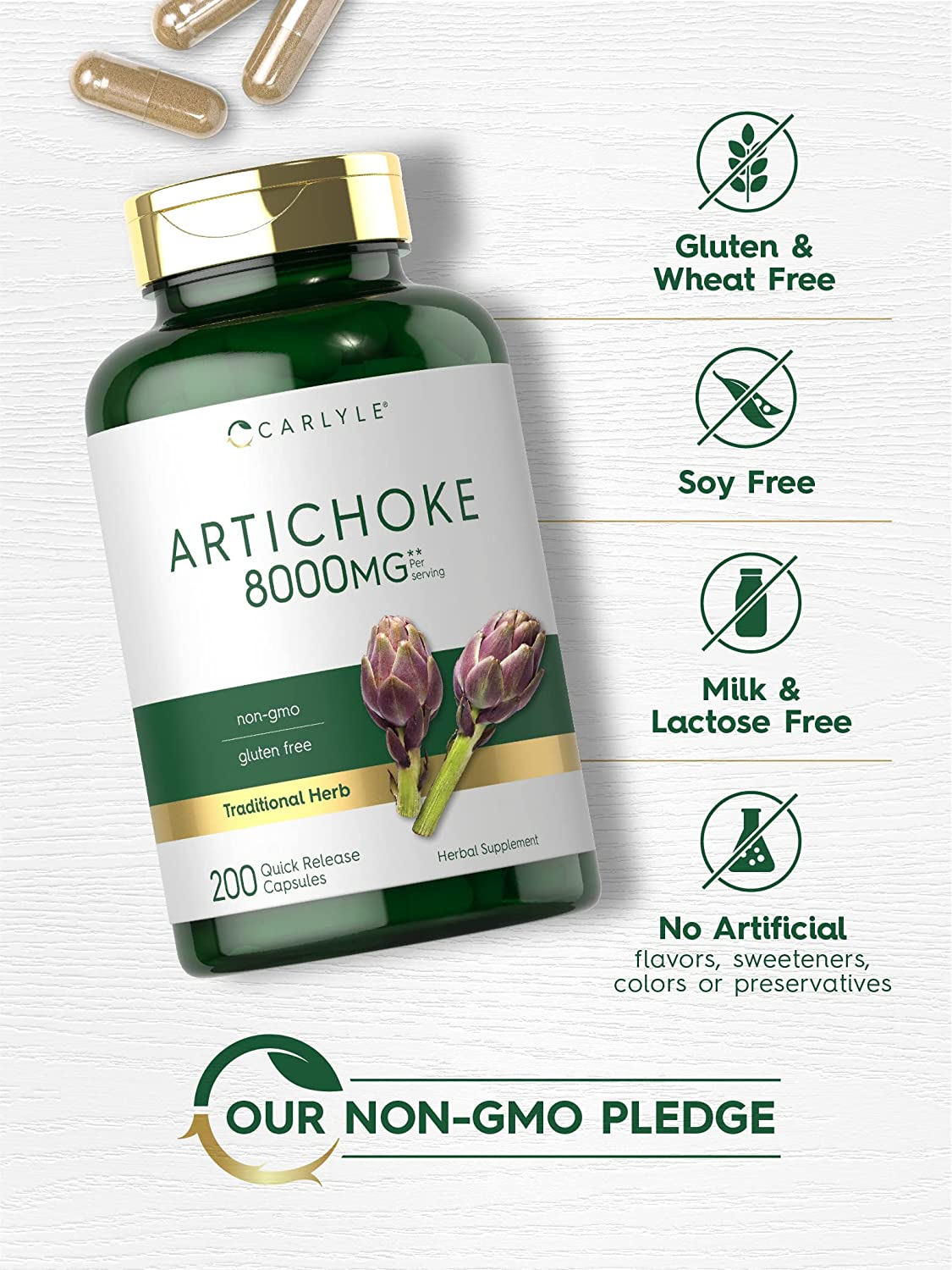 Artichoke Extract Capsules 8000Mg | 200 Count | Non-Gmo, Gluten Free Supplement | by Carlyle image number 2