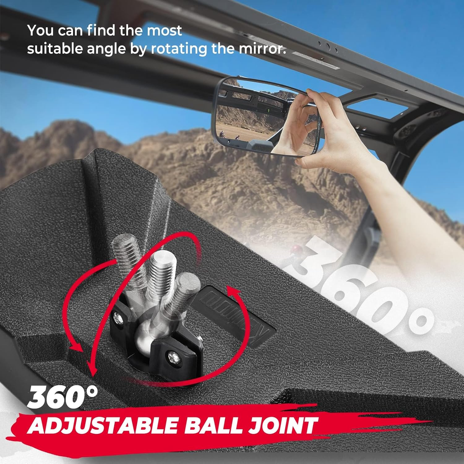 KEMIMOTO UTV Rear View Mirror Compatible with Polaris Ranger 500 570 900 XP 1000 Xp/Crew 2017-2025 with Factory Drop down Mounting Tab, UTV Panoramic Rear View Mirror OEM #2879969 image number 1