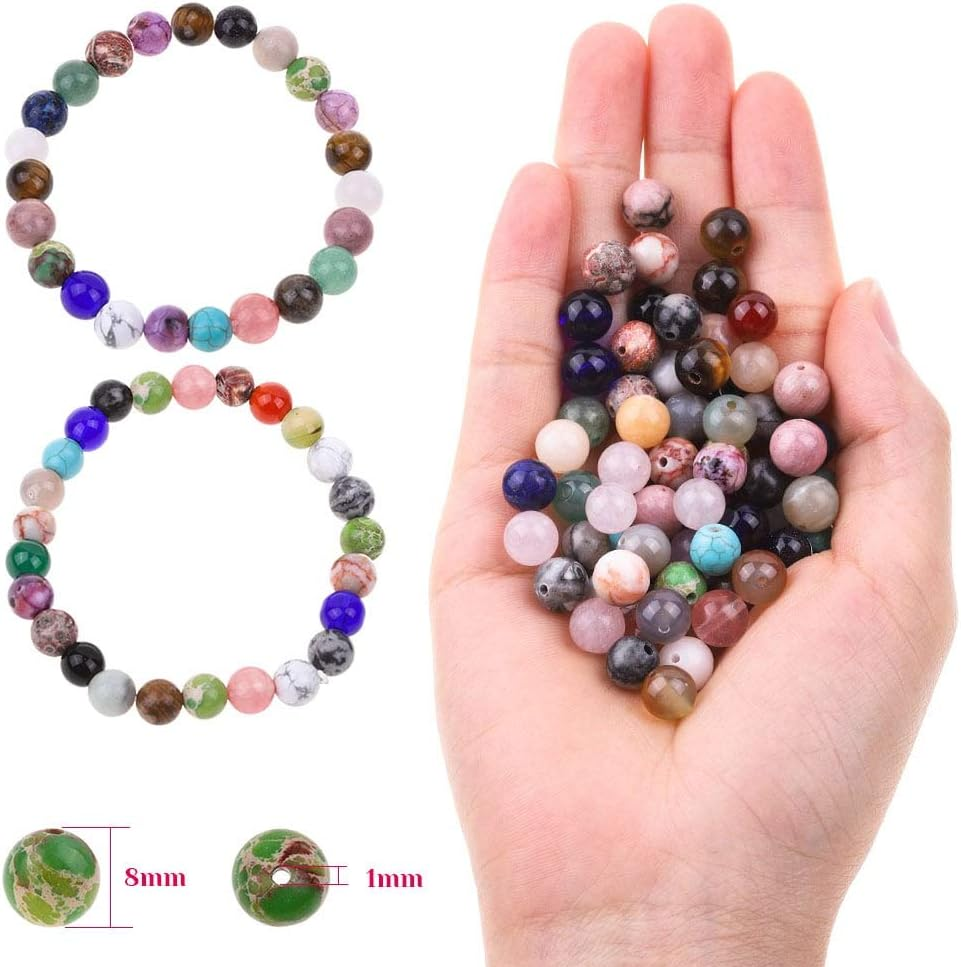 Natural Stone Beads, Cridoz 200Pcs Gemstone Beads with Assorted Color for Jewelry Making Bracelet Necklace image number 2