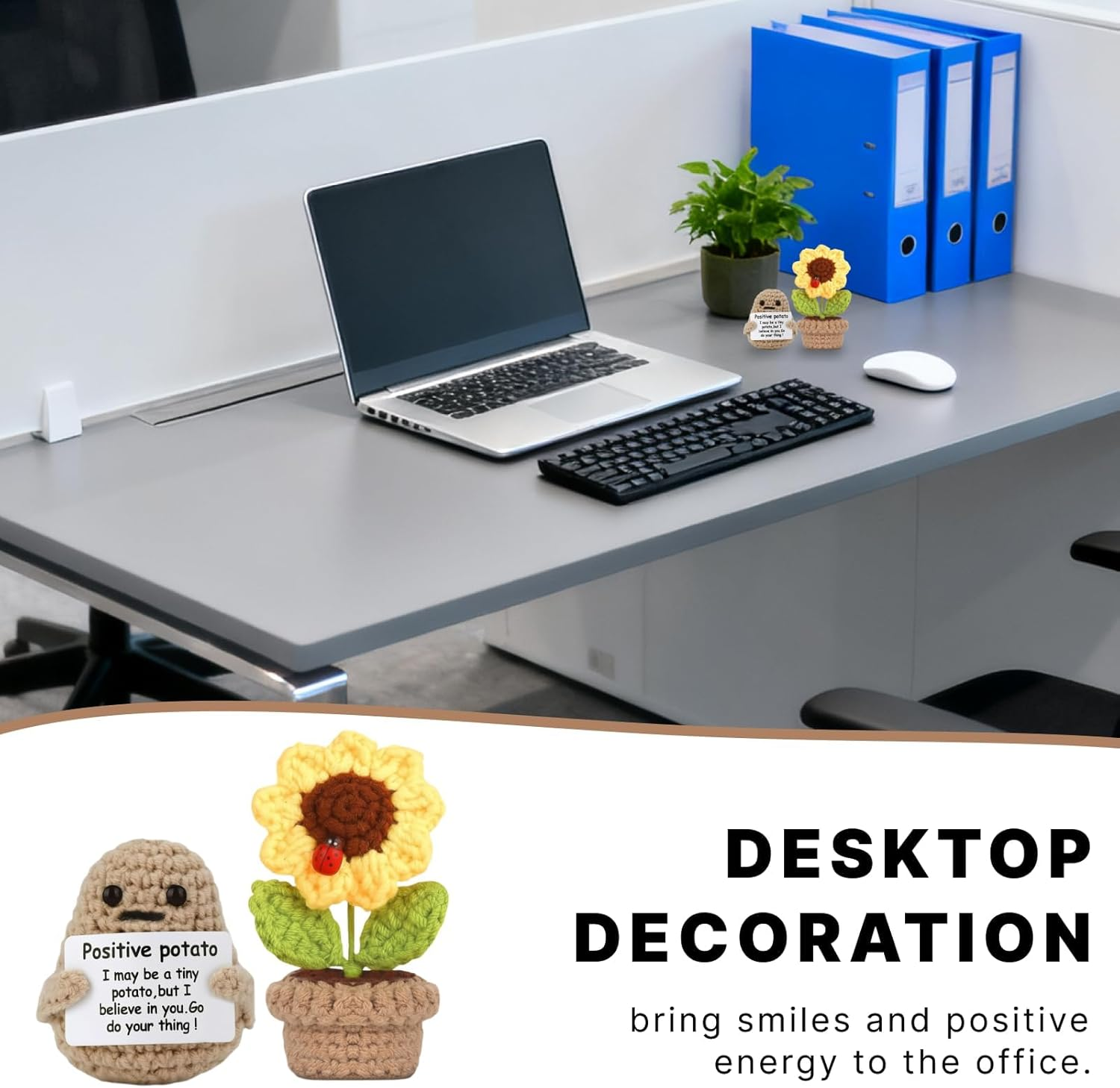 Positive Mini Potato Funny Gifts, 2PCS Emotional Support Sunflower Pot Desk Decoration, Crochet Birthday Gifts for Women, Best Friend, Unique Her, Positivity-Inspired Decor image number 3