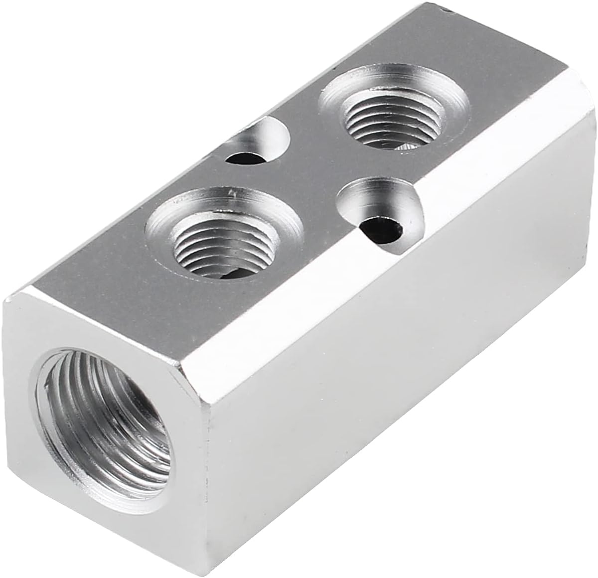 2 Way Pneumatic Manifold Air Distribution Block, Compressed Air Manifold Pneumatic Block, Air Coupler Fast Connector for Compressor, Silver image number 2