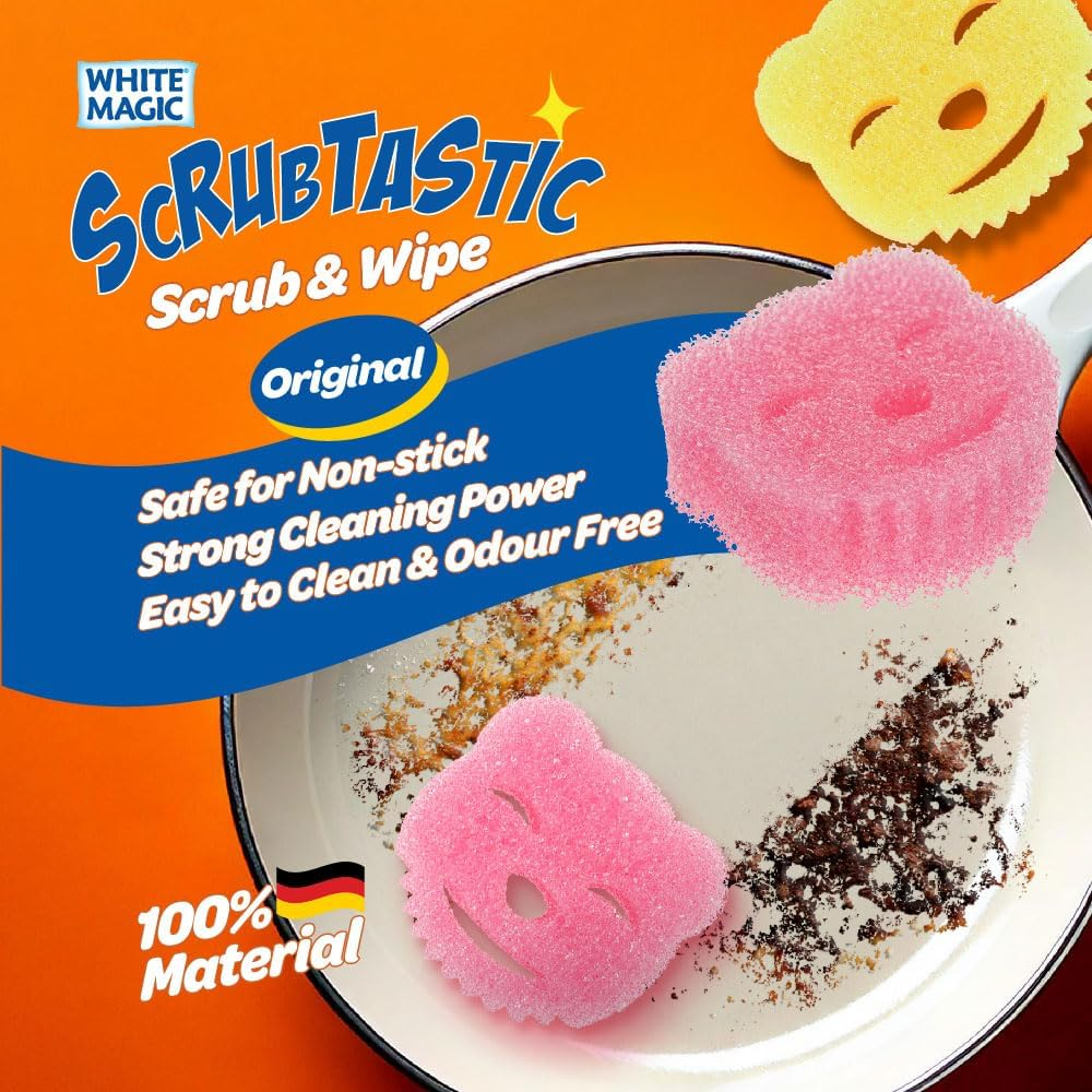White Magic Scrubtastic Scrub & Wipe Sponge Original 2 Pack &ndash; 100% German Material, Tough in Cold Gentle in Warm, Ergonomic Bear Shape, Scratch-Free, Odour Resistant, Safe for All Surfaces image number 3
