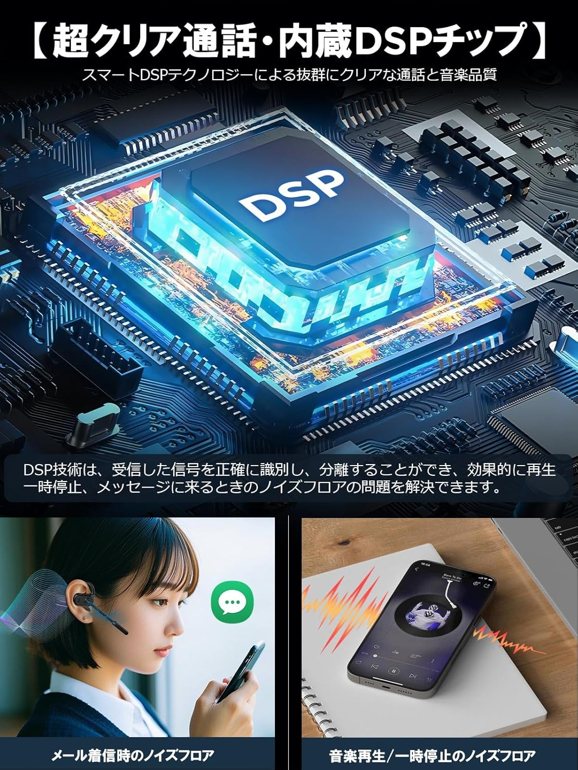 Earaku Bluetooth Headset, ENC High Precision Noise Canceling, Ultra Clear Calls, Dedicated Calls, 50 Minutes Rapid Charging, up to 19 Hours of Continuous Playback, Dual EQ Mode Switchable, Call image number 4