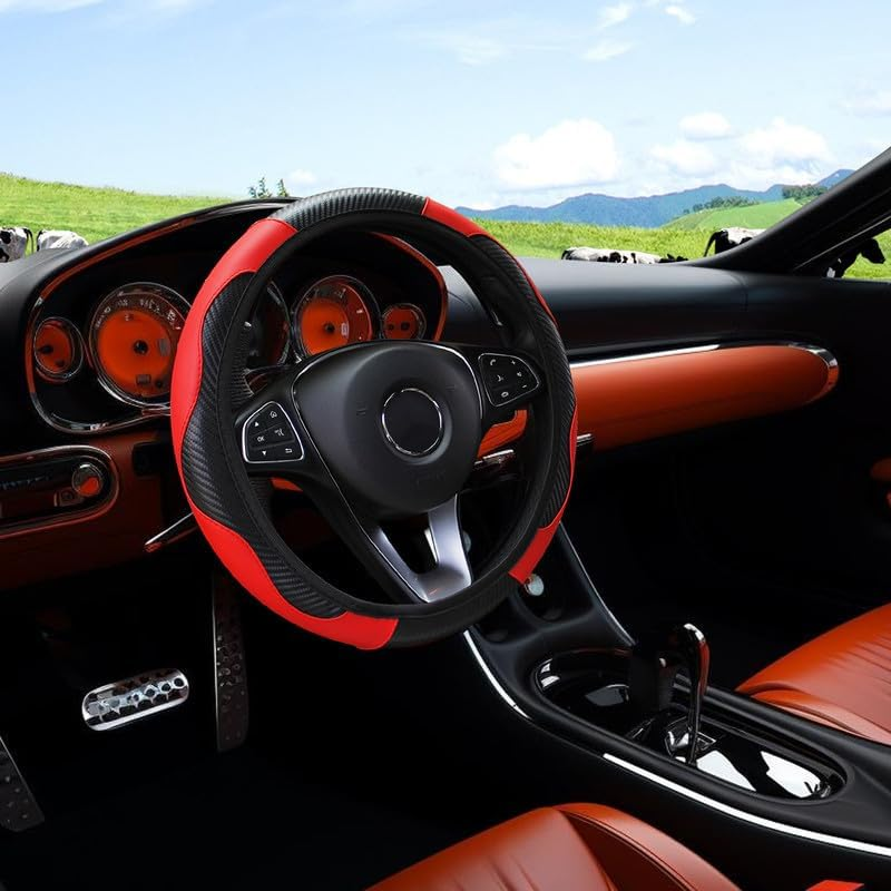 Car Steering Wheel Cover, Universal Size Steering Wheel Cover Fits 37-38 Cm/14.5-15 Inch, Non-Slip Carbon Fiber Microfibre, Breathable Car Accessories Steering Wheel Cover, Green - Blue image number 2