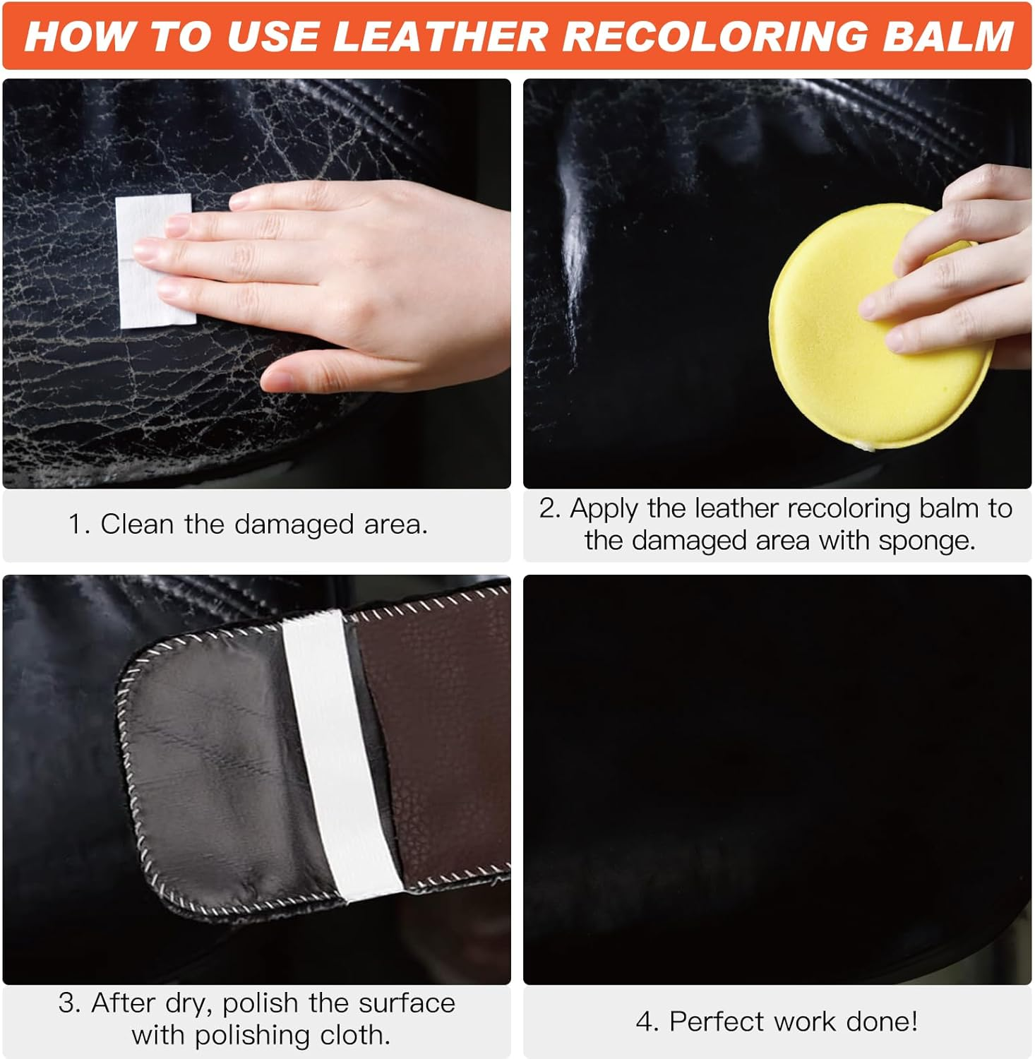 GRPOCHE Leather Recoloring Balm, Beige Leather Repair Kit for Leather Restorer Scratch, Cracks, Faded, Scuffed, Leather Dye Paint Color Restorer for Couches, Car Seats, Bags, Shoes image number 6