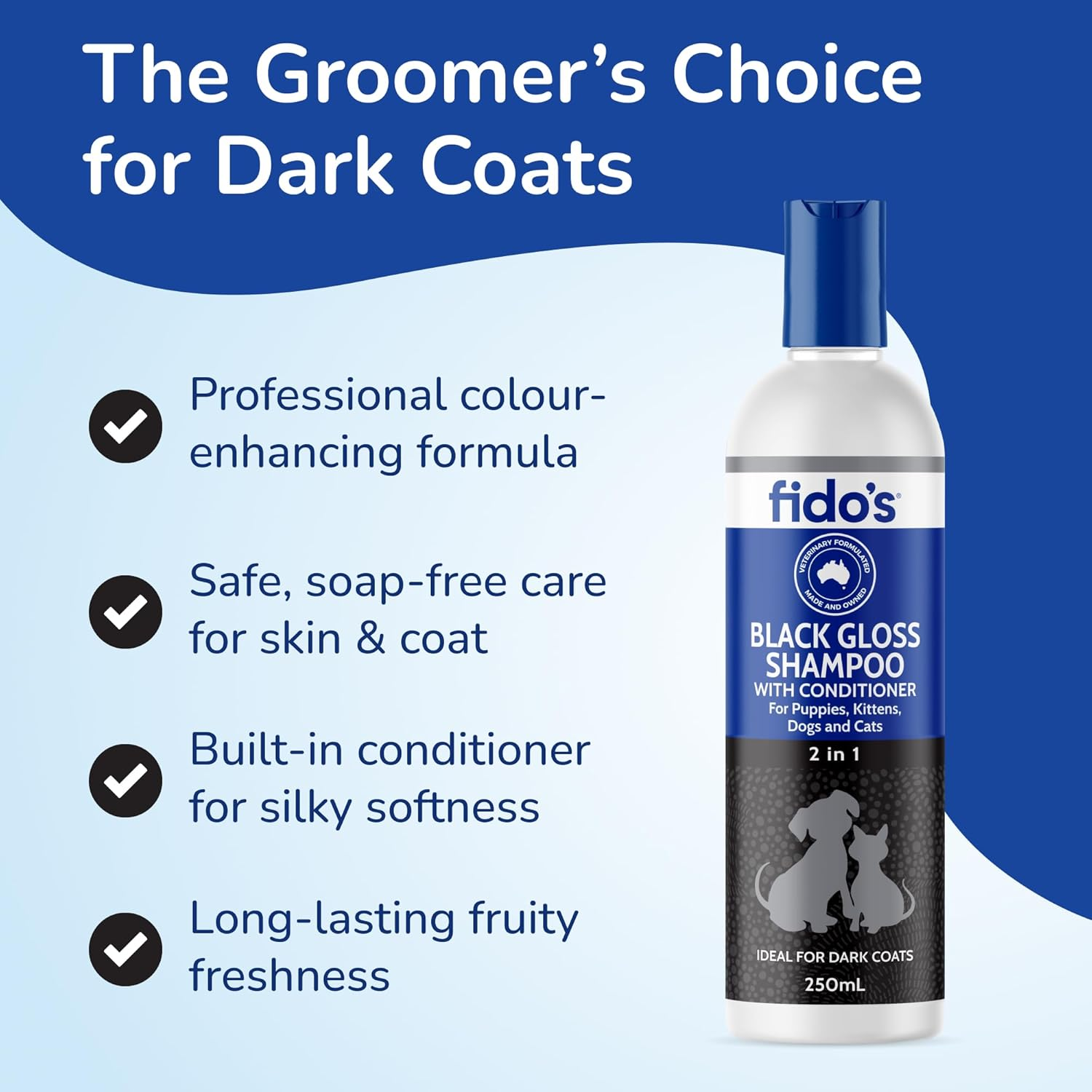 Fido&rsquo;S Black Gloss Shampoo 250Ml Soap Free Colour Enhancing Formula for Black and Dark Coloured Coats with Softening Conditioner and Strong Fruity Scent image number 4