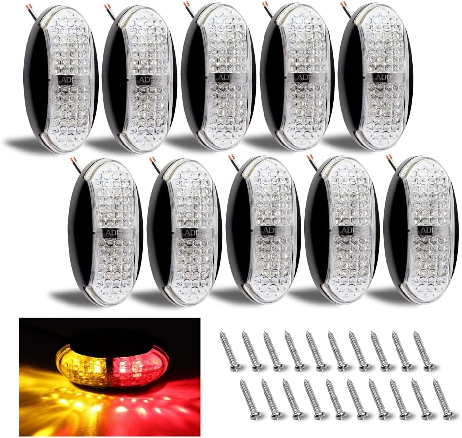HORUSDY 10-Pack Side Marker Lights Kit - IP67 Waterproof 4-LED Clearance Lights, 10-30V Voltage, Two-Color (Amber & Red) for Trucks, Trailers, Rvs