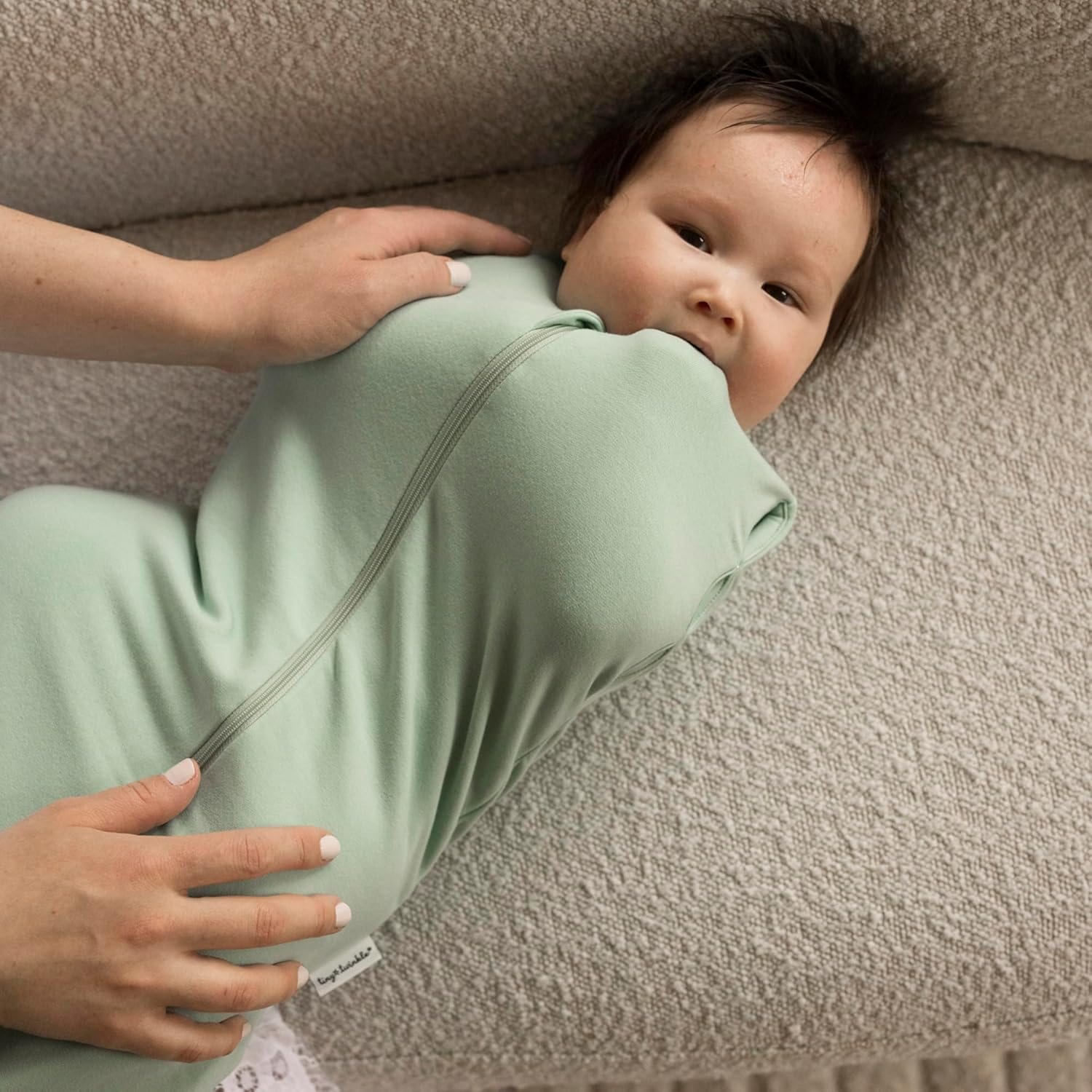 Tiny Twinkle Sleeping Bag - 1.0 TOG, 95% Cotton & 5% Elastane, Super Soft Microfleece Wearable Blanket with Swaddle Transition (Sage)