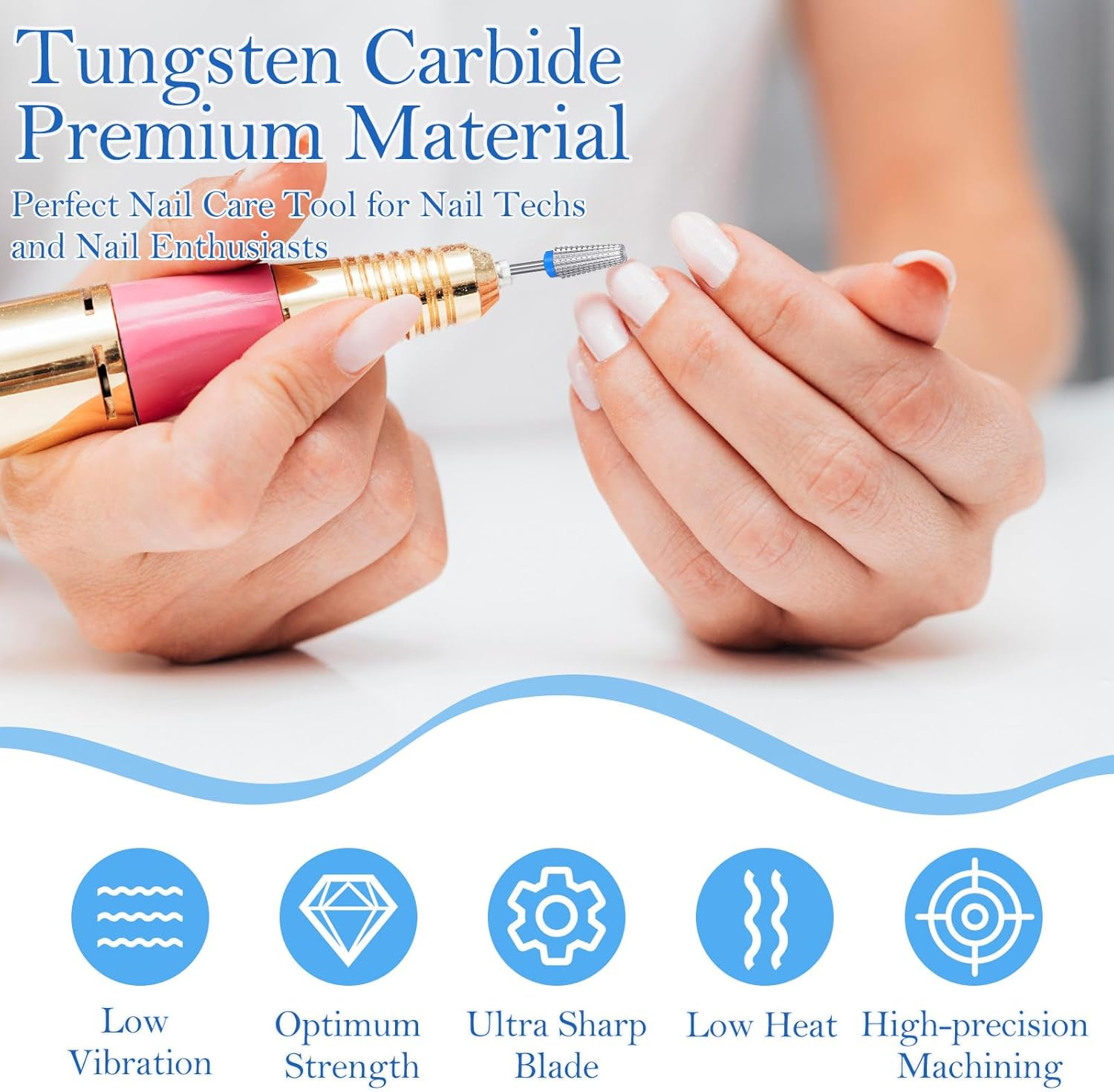 5 in 1 Nail Drill Bit, Safety Tungsten Steel Carbide Nails Dril Bits, 5 in 1 Resuable Nails Drills Bits for Manicure Pedicure Polishing, Two Way Rotary Manicure Drills Bit Tool