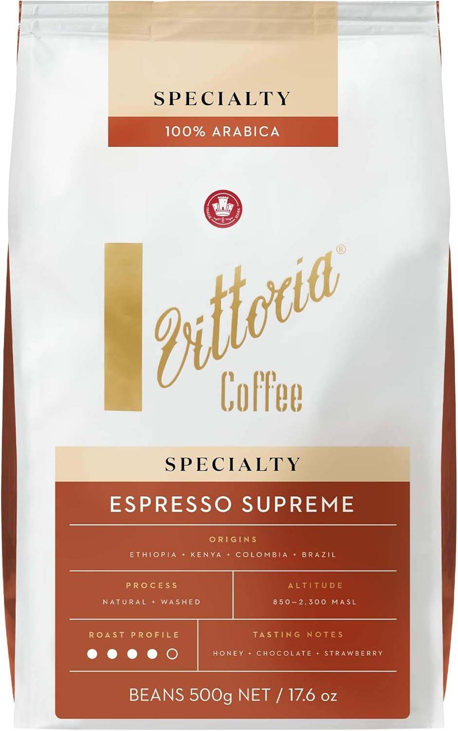 Vittoria Coffee Espresso 100% Arabica Supreme Specialty Coffee Beans. Medium Roast Profile with Tasting Notes of Honey, Strawberry and Chocolate. - 500G image number 6