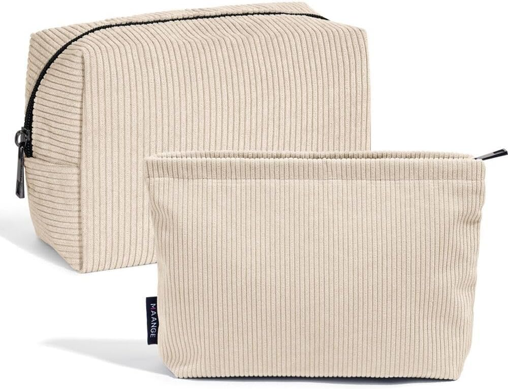 MAANGE Cosmetic Bags for Women Small Makeup Bag for Purse Corduroy Makeup Pouch Travel Makeup Bag Portable Make up Bag for Travelling (Beige) image number 1