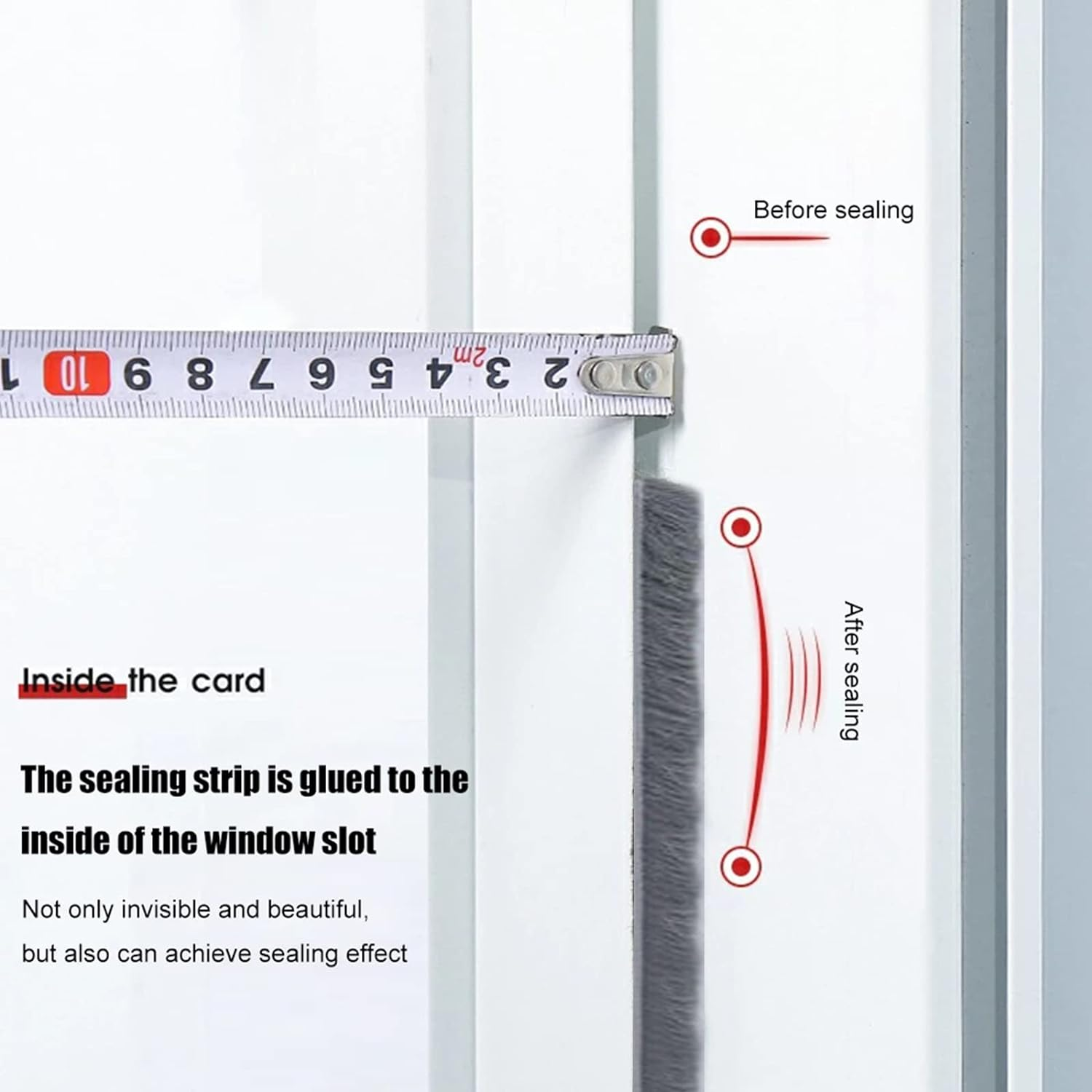 Self Adhesive Weatherstrip, 10M Dustproof Noise Reduction Windproof Window Door Seal Strip, Brush Weatherstrip for Home Classroom Office (White, 9 X 15Mm) image number 4