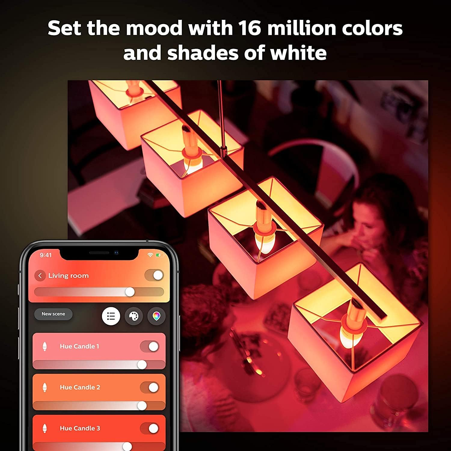 Philips Hue White and Colour Ambience 470 Lumens Candle Smart Bulb with E14 Fitting image number 5