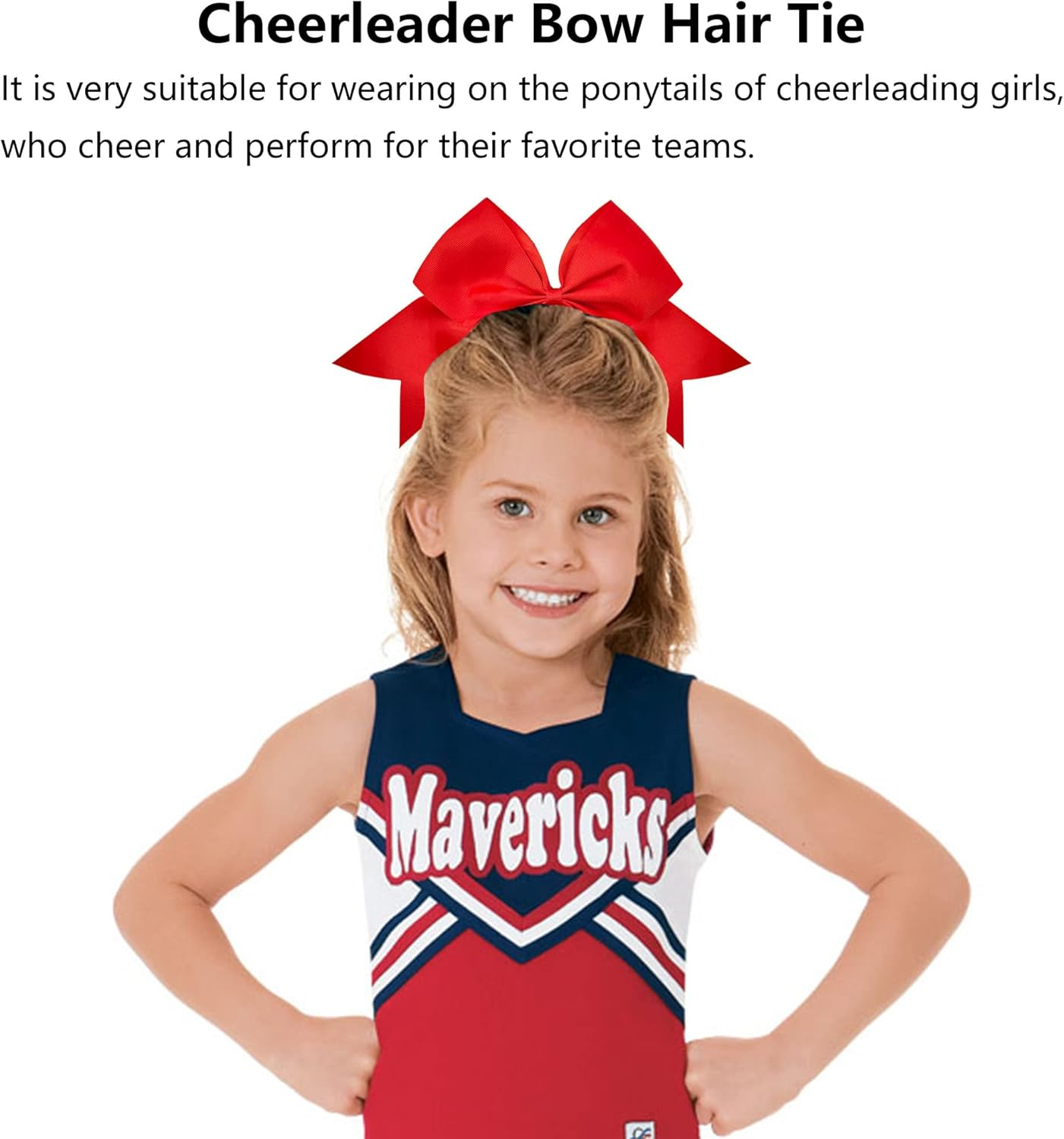 4 Pieces Ponytail Holder Cheerleading Girls Bow Hair Bobbles Hair Bow Cheering Large Bow Headband Jumbo Ponytail Elastic Hair Band Bowknot Hair Bands Headpiece (Red) image number 4