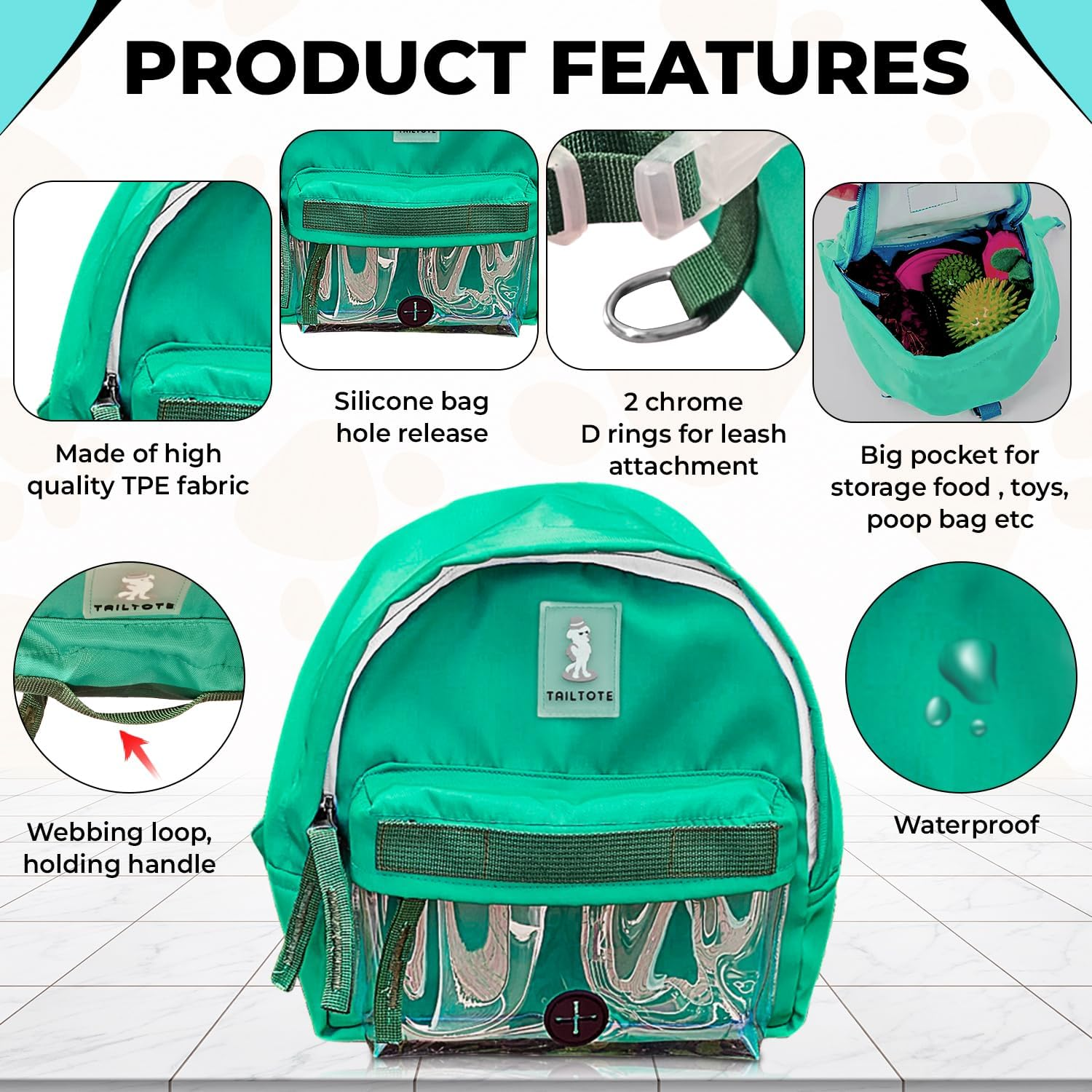 Dog Hiking Backpack with Harness and a Large Pouch for Treats,Toys, and Poopbags Holder. Made from Waterproof Material, Ideal for Puppy Daycare or Everyday Walks(M) image number 3