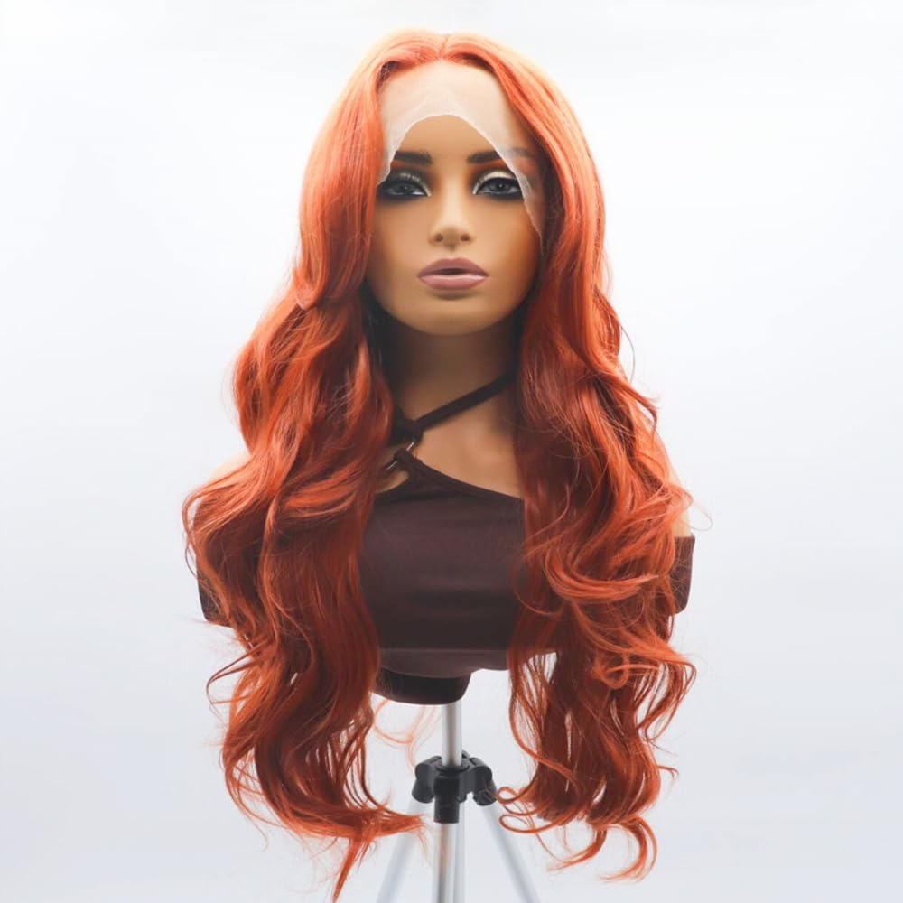 24Inch Light Blonde Wavy Lace Front Wig Long Curly Blonde Wig Heat Resistant Hair Natural Hairline Soft Wig Glueless Wig for Women Drag Queen Cosplay