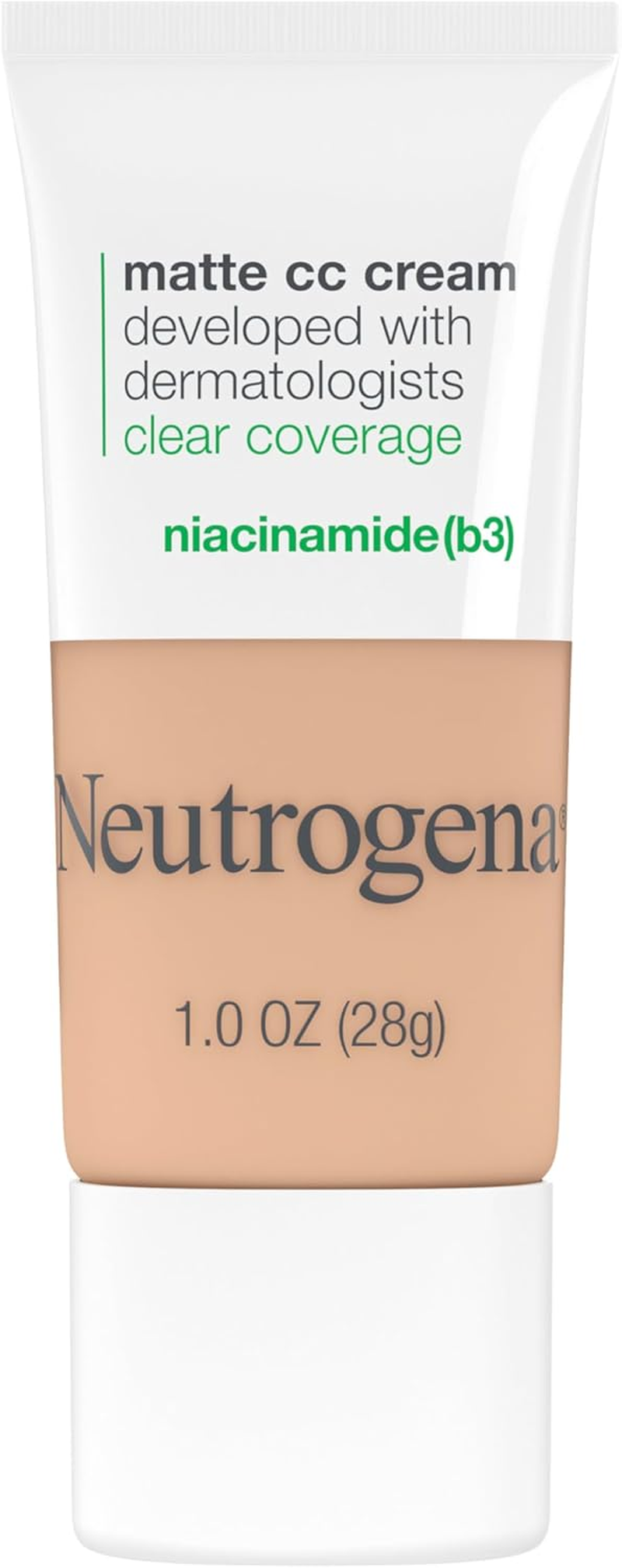 Neutrogena Clear Coverage Flawless Matte CC Cream, Full-Coverage Color Correcting Cream Face Makeup with Niacinamide (B3), Oil-, Fragrance-, Paraben- & Phthalate-Free, Barley Beige, 1 Oz