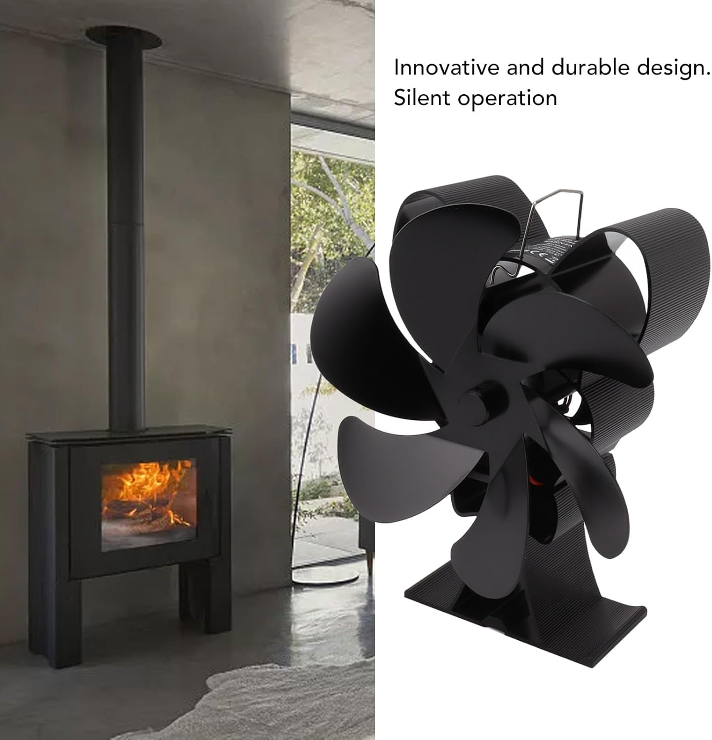 6 Blades Heat Powered Stove Fan Black Wooden Range Hood Fan Cooktop Fan for Melt, Fanner for Lt420, Fireplace Fans image number 4