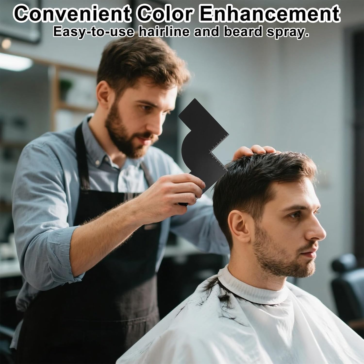 Lasuroa 3Pcs Barber Enhancement Cards with Measurement Indicators, 3 Shapes Hairline Shaping Tool Black Beard Guide Template Reusable Color Spray Edge Hair Line up Tools for Men Barber Accessories image number 6