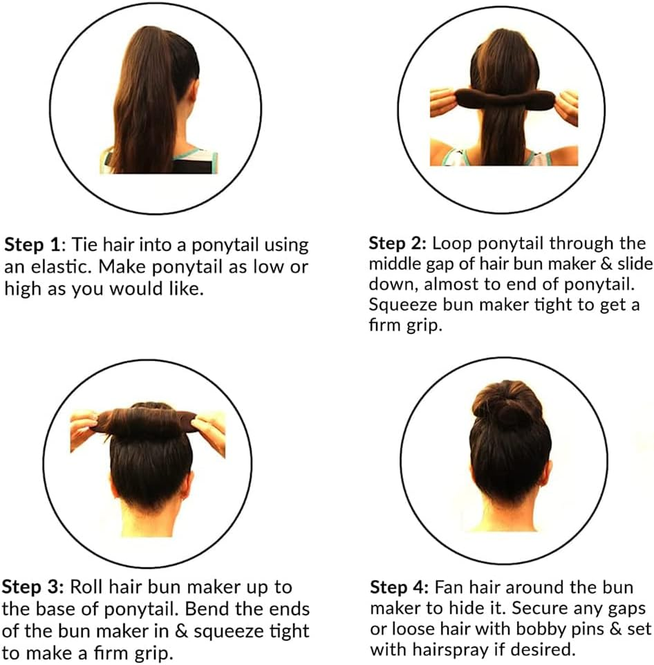 Brown Magic Hair Bun Maker 4 Pcs (2 Large, 2 Small), LHAAAYF Foam Sponge Buns Shaper Accessories Strong Flexible Reusable Bun Twister for Updo&rsquo;S, Ballet Buns, French Twist, Waves - Easy Bun Hair Tool (Brown) - Brown image number 4