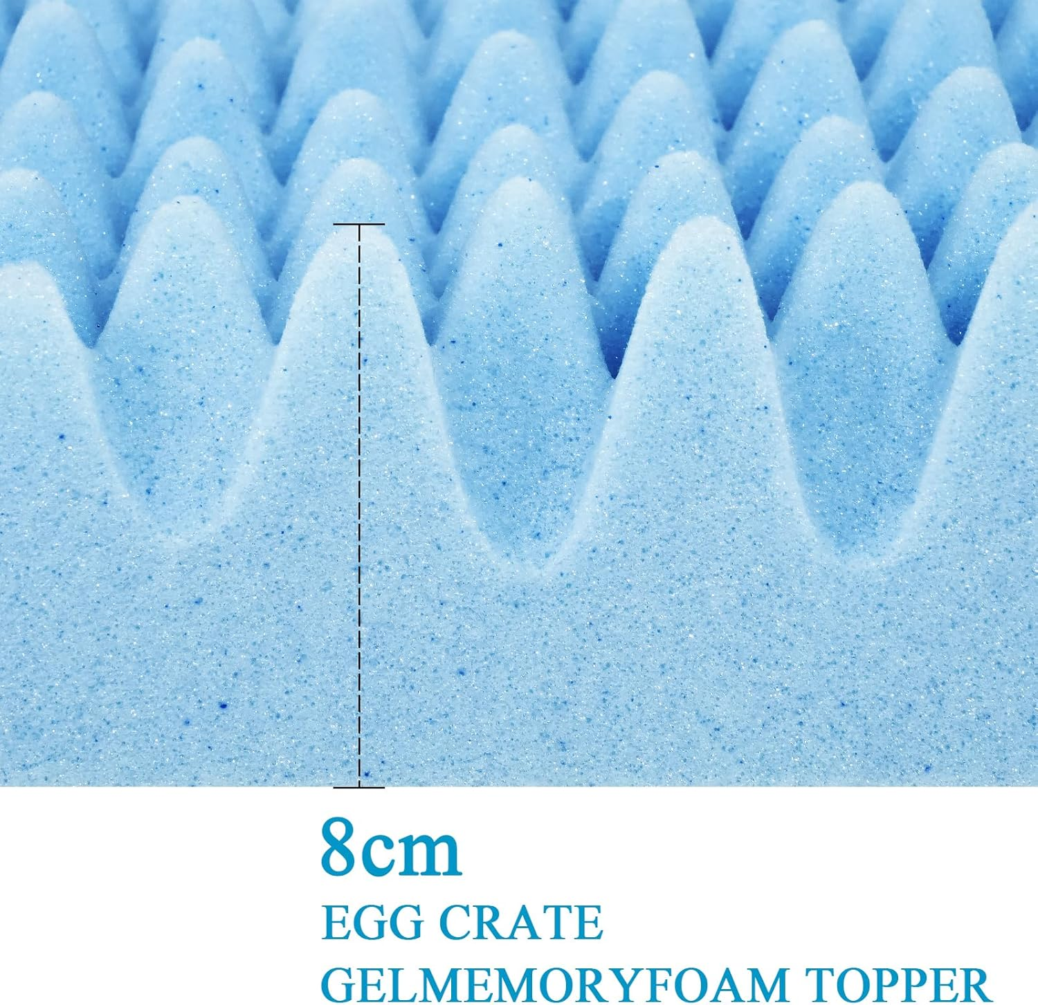 Ufurniture 8 Cm Mattress Topper Memory Foam with Cool Gel Infusion, 7 Zone Blue Egg Crate Foam Bed Topper for Pressure Relief and White Removable Bamboo Fabric Cover (Double) image number 2