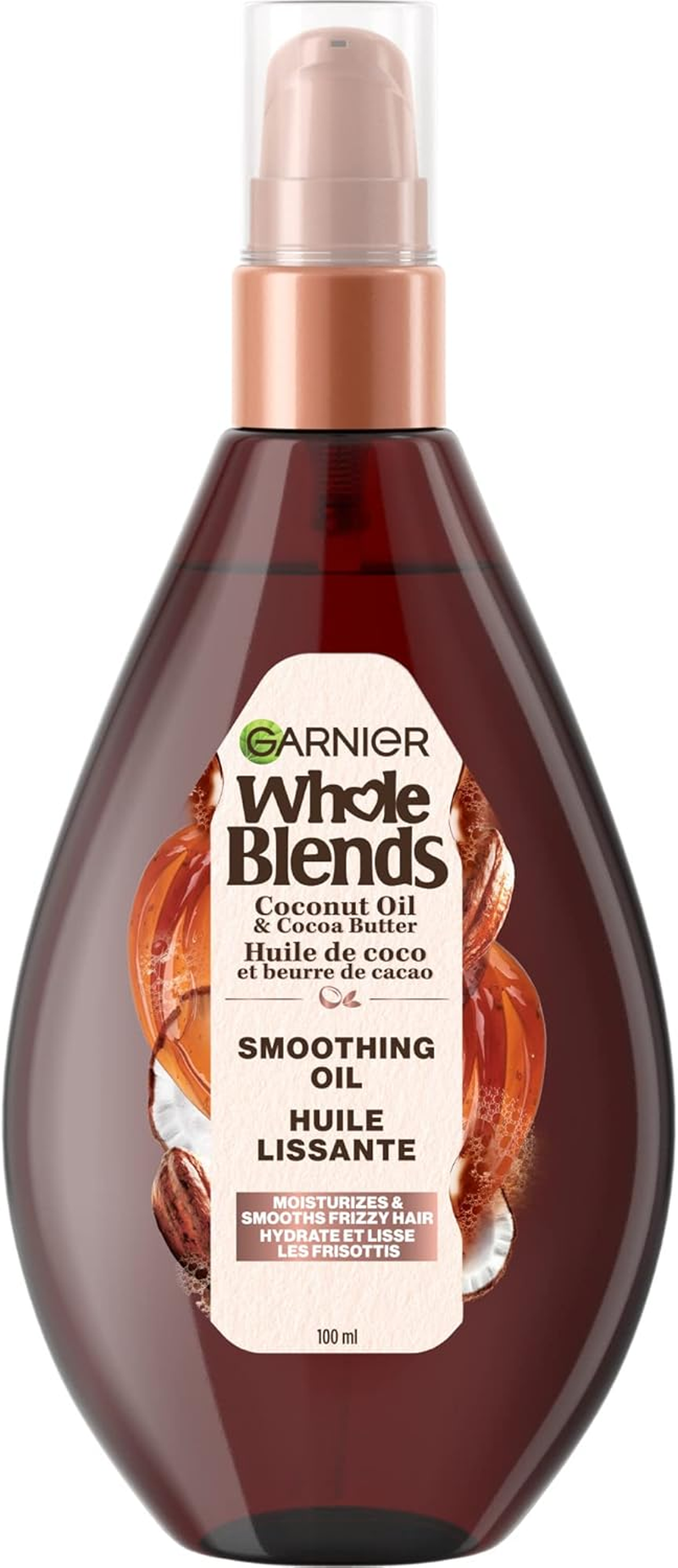 Garnier Whole Blends Smoothing Oil with Coconut Oil & Cocoa Butter Extracts, 3.4 Fl. Oz. image number 3