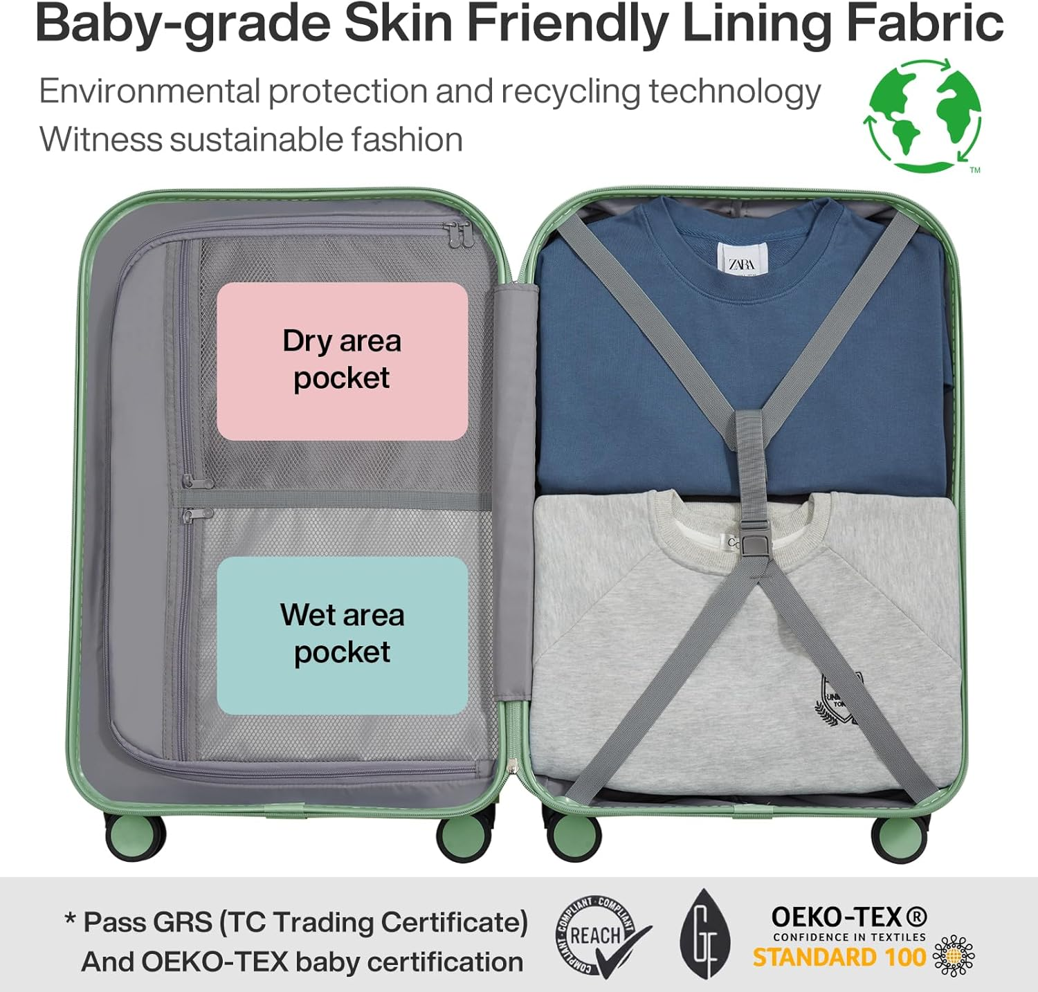 Mixi 20 Inch Hardshell Carry-On Luggage,Lightweight Rolling Suitcase with 360&deg;Spinner Wheels,Combination Lock,Organised Interior & Cover,Ideal for Business Travel, Avocado Green image number 7