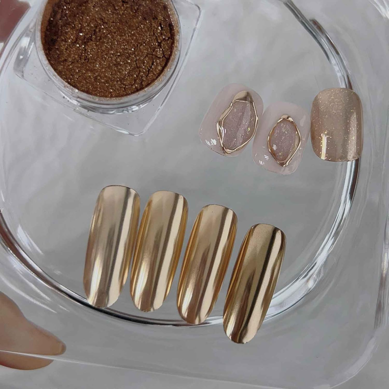 ADHERE Elder Gods Series - Magic Chrome Nail Powder, Hyper-Reflective Metallic Finish, 10-Second Mirror Gloss for Gel/Diy/Press-On Nails 0.7G (Auric Gold)