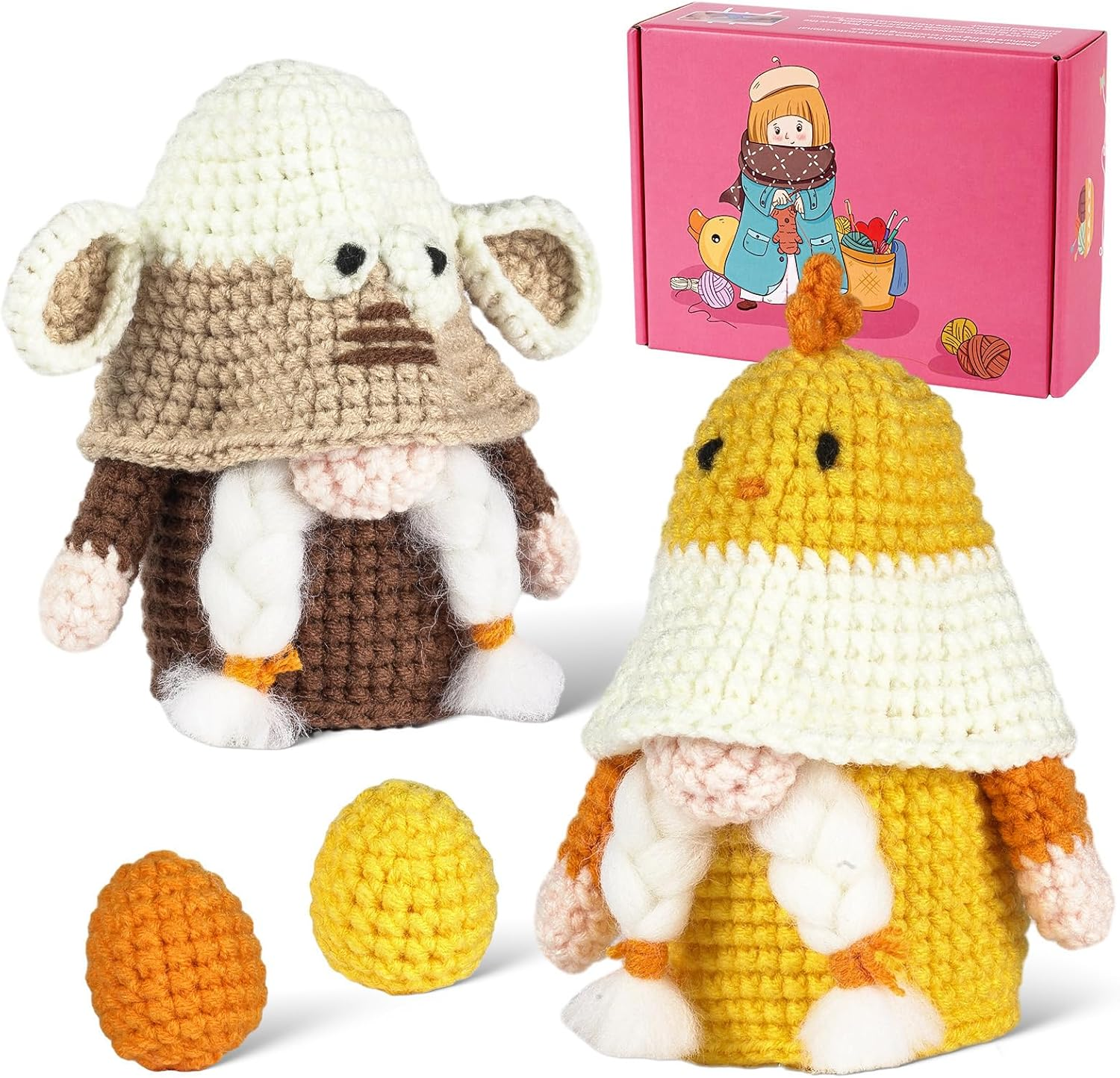 Roseflower Crochet Kit for Beginners, Easy Crochets Starter Kits with Step-By-Step Video Tutorials, DIY Craft Knitting Crochet Animals Set for Adult - 3 Pack Frog Owl Rabbit