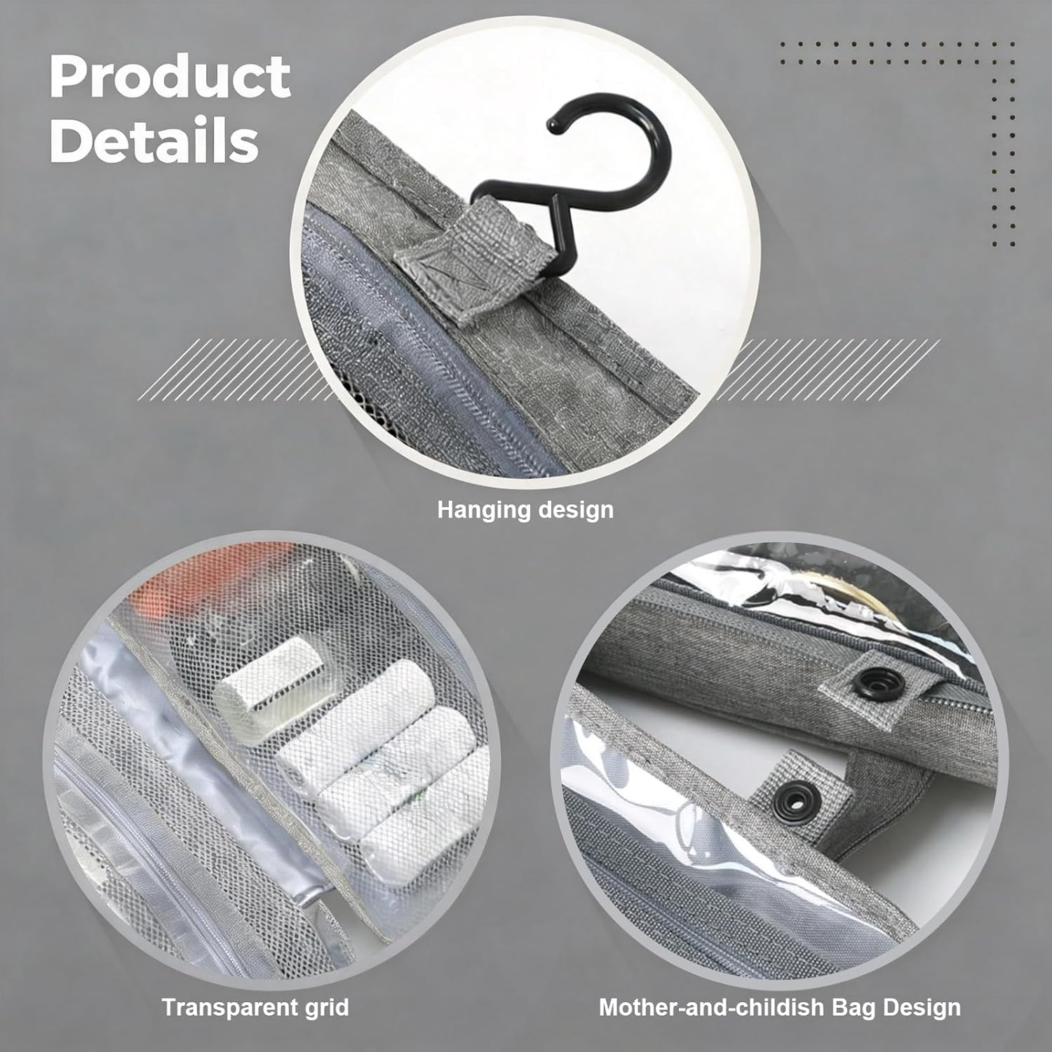 Large Hanging Travel Toiletry Bag with Multiple Compartments, Detachable Cosmetic Pouches, Waterproof Travel Organiser for Men & Women, Portable Travel Accessories image number 5