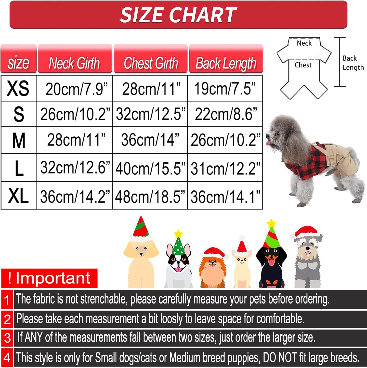 Small Dog Clothes Red Plaid Shirt Khaki Overalls Pants Jumpsuit Outfits Cool Pet Clothes for Small Dogs Cats Boy Girl, Jeans Onesies Pjs Apparel Halloween Christmas Costume Birthday Party Dress image number 1