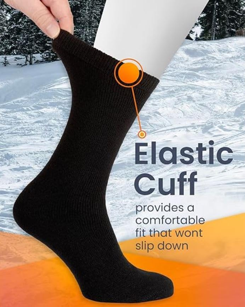 12 Pairs Mens Heavy Duty Winter Hiking Thermal Cotton Crew Work Socks - Black/Navy/Charcoal 6-11 Black/Navy/Charcoal image number 5