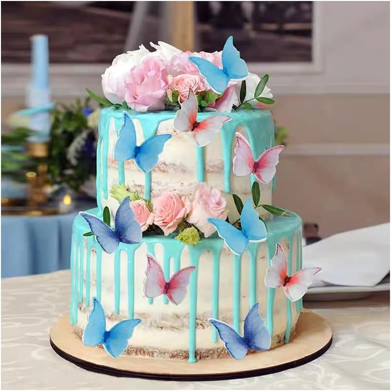 48 PCS Edible Butterflies Cupcake Cake Decorations Wafer/Rice Paper Cupcake Cake Toppers for Family Cupcake Wedding Cake Birthday Party Food Decoration image number 1