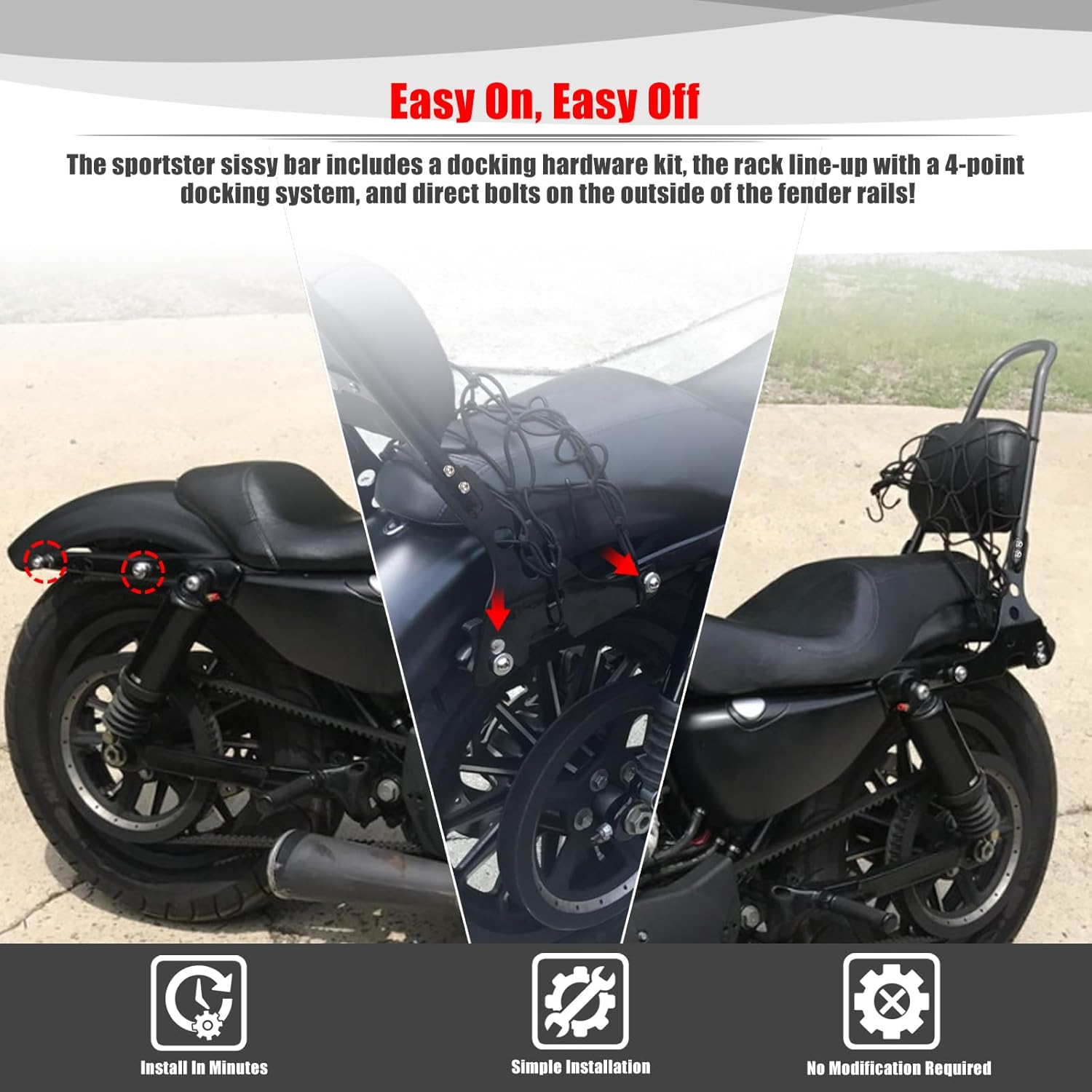 Goldfire Motorcycle Sissy Bar Detachable Rear Passenger Upright Backrest W/Cushion Pad for Harley Sportster XL 883 1200 2004-Up