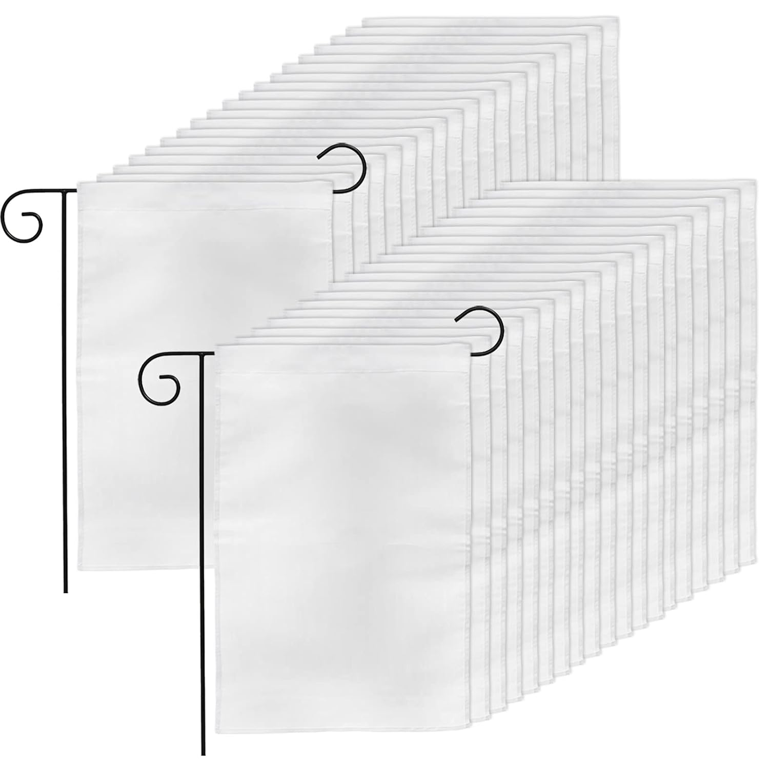DEAYOU 36 Pack Sublimation Blank Garden Flags, DIY White Lawn Flags Polyester Banners for Outdoor, Courtyard, Party, Home, School, 12" X 18" image number 1