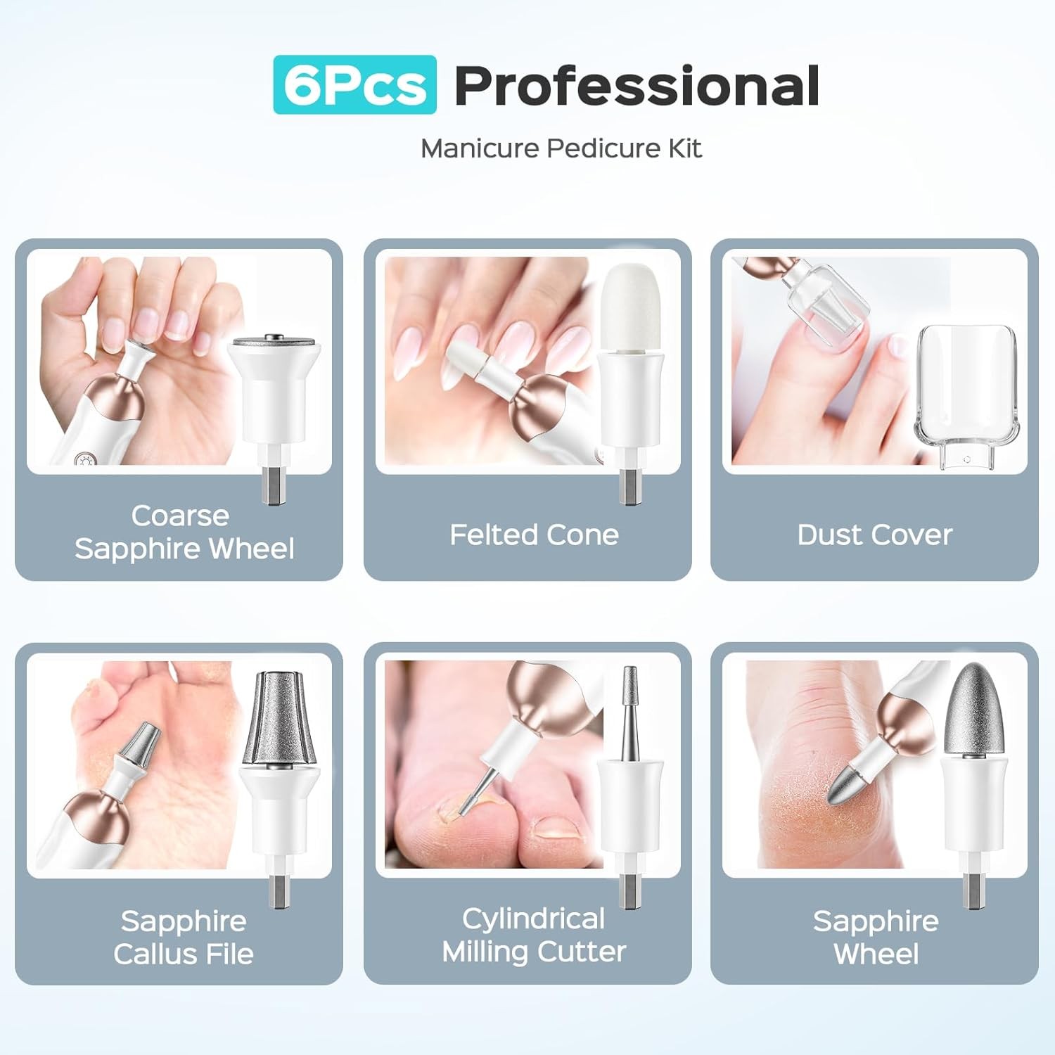 COSLUS Professional Manicure Pedicure Kit Cordless: 8 in 1 Electric Nail File Set, 5 Speed Nail Drill Grinder for Thick Nail Toenail Cuticle, LED Hand Foot Care Trimmer Buffer for Women Men Baby Pets