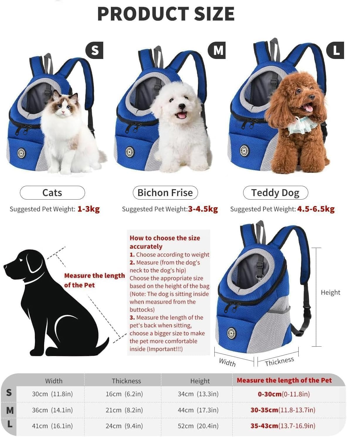 PETCUTE Dog Carrier Backpack, Adjustable Pet Backpack for Small Dogs and Cats, Padded Shoulder Strap, Waterproof Base, Breathable, Pet Front Pocket with Safety Hooks, for Hiking image number 5