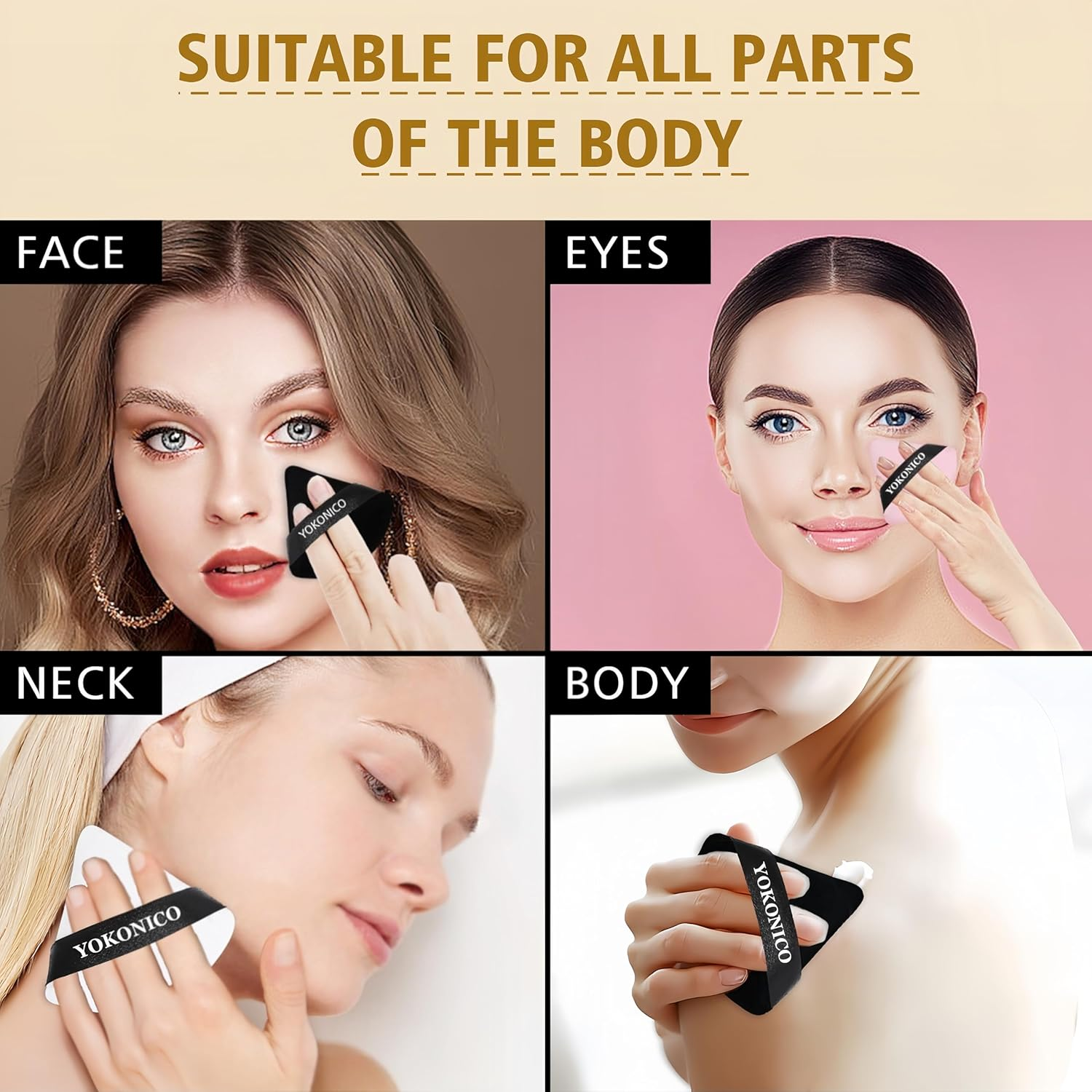 YOKONICO Triangle Powder Puff, 10 Pack Soft Velour Makeup Puffs for Loose Powder, Cotton Sponges Puff for Face Cosmetic Foundation, Mineral Wet Dry Makeup Tools (Black&White)