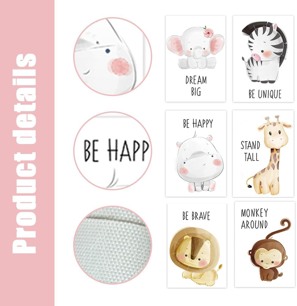 6 Pack Animal Painting,Nursery Wall Decor,Wall Hanging Painting,Unframed Cartoon Wall Murals,Art Print Wall Decoration,For Kids Living Room,Bedro image number 5