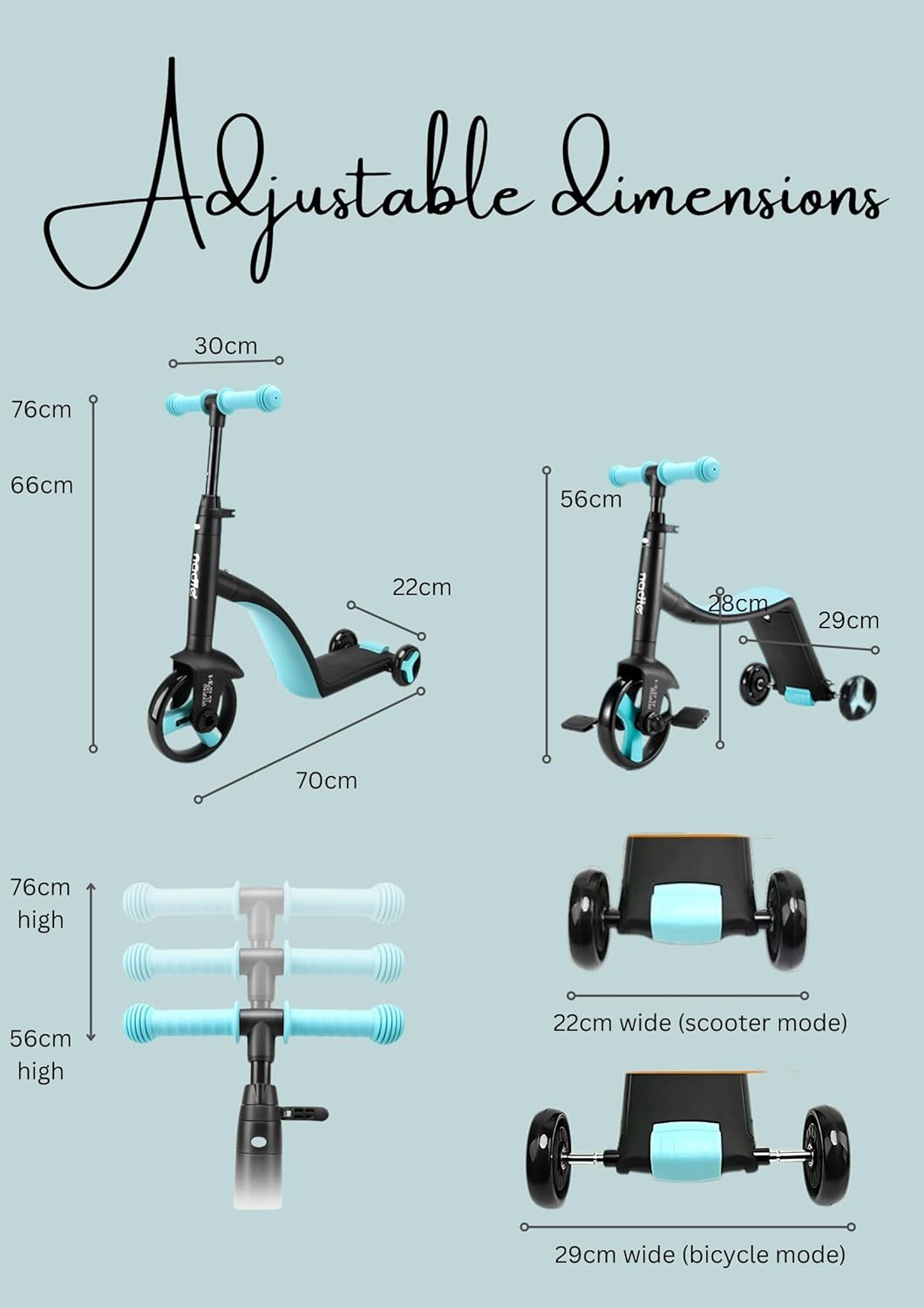 TF3-1 Children 3-In-1 Multifunctional Lightweight Scooter Bicycle Balance Bike with Adjustable Handle and Wheels (Blue) image number 3