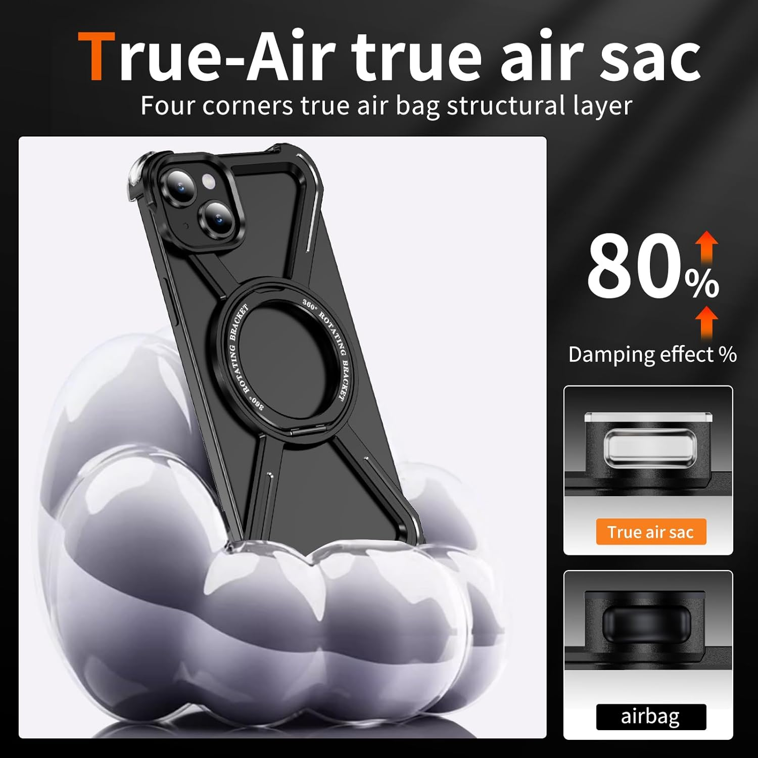 QIWEIQING Frameless Case for Iphone 15 plus 6.7 Inch Compatible with Magsafe, Bezel Less Mobile Phone Case Titanium Alloy 360&deg; Rotation Magnetic Stand Protective Case for Iphone 15 plus 6.7 Inch Black image number 3