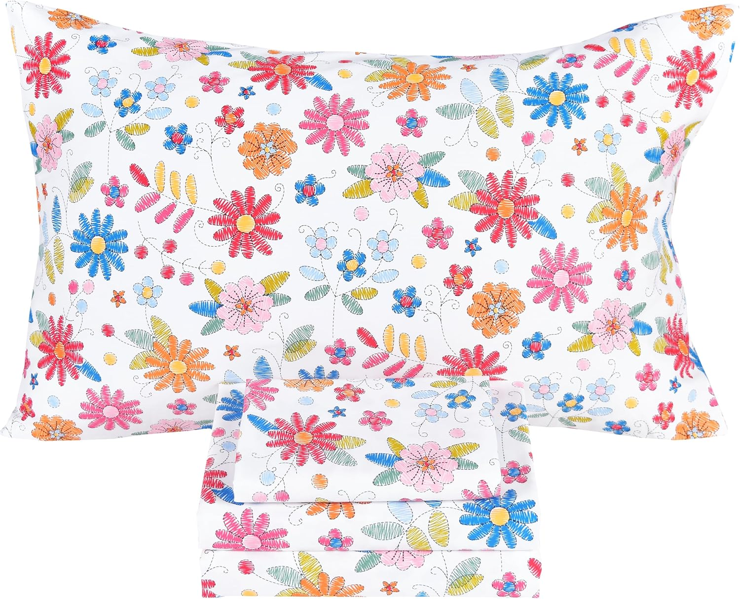 Scientific Sleep Moon & Stars Boys Girls 100% Cotton 3 Pcs Twin Bed Sheet Set Kids Toddler Teen, Flat Sheet & Fitted Sheet & Pillowcase Kids Bedding Set