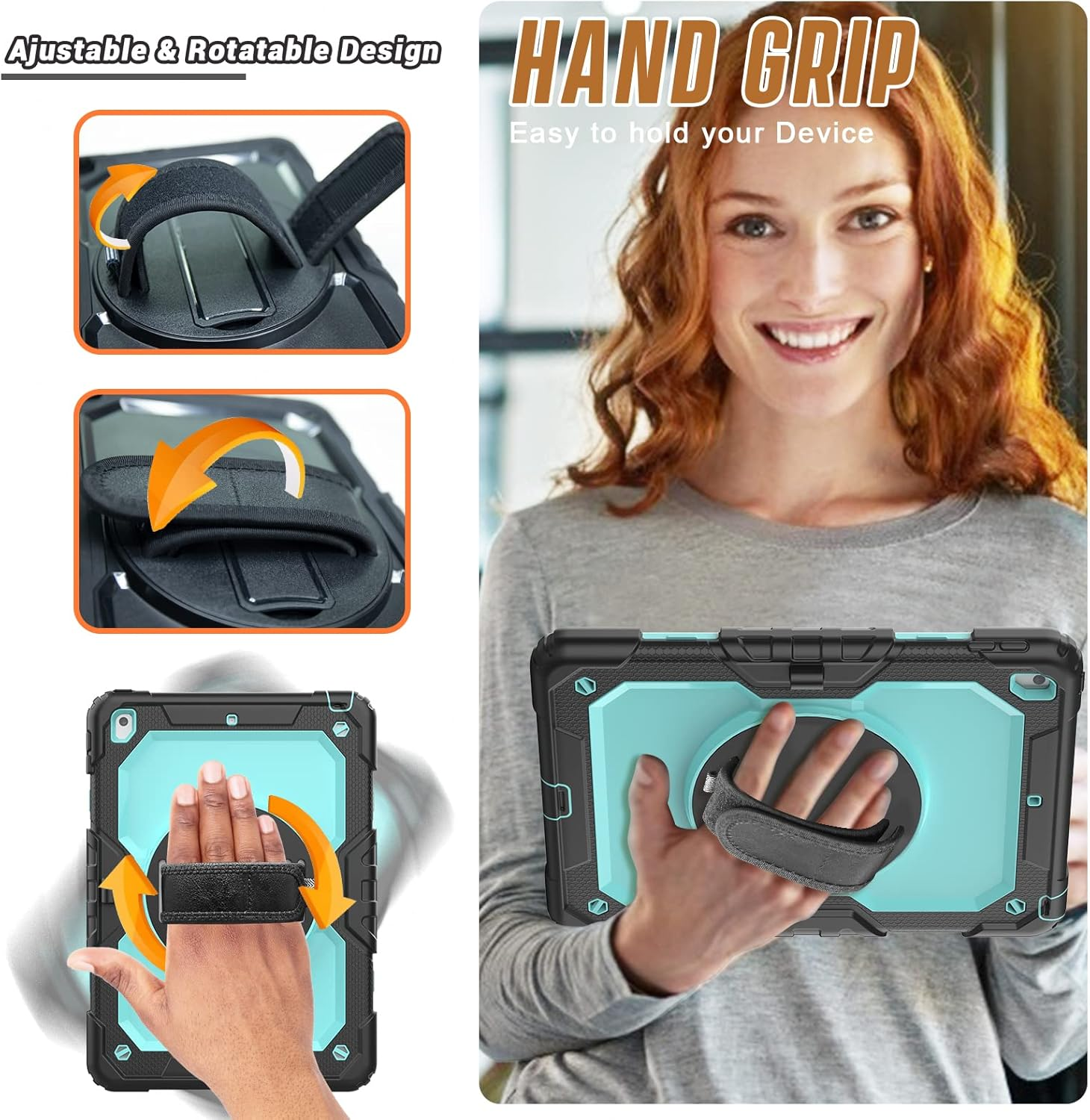 Herize Ipad 10.2 Case,Ipad 9Th/8Th/7Th Generation Cases 2021 2020 with Screen Protector, Heavy Duty Hard Durable Shockproof Protective Case Cover with Stand,Hand Strap,Shoulder Strap for Kids,Skyblue image number 5