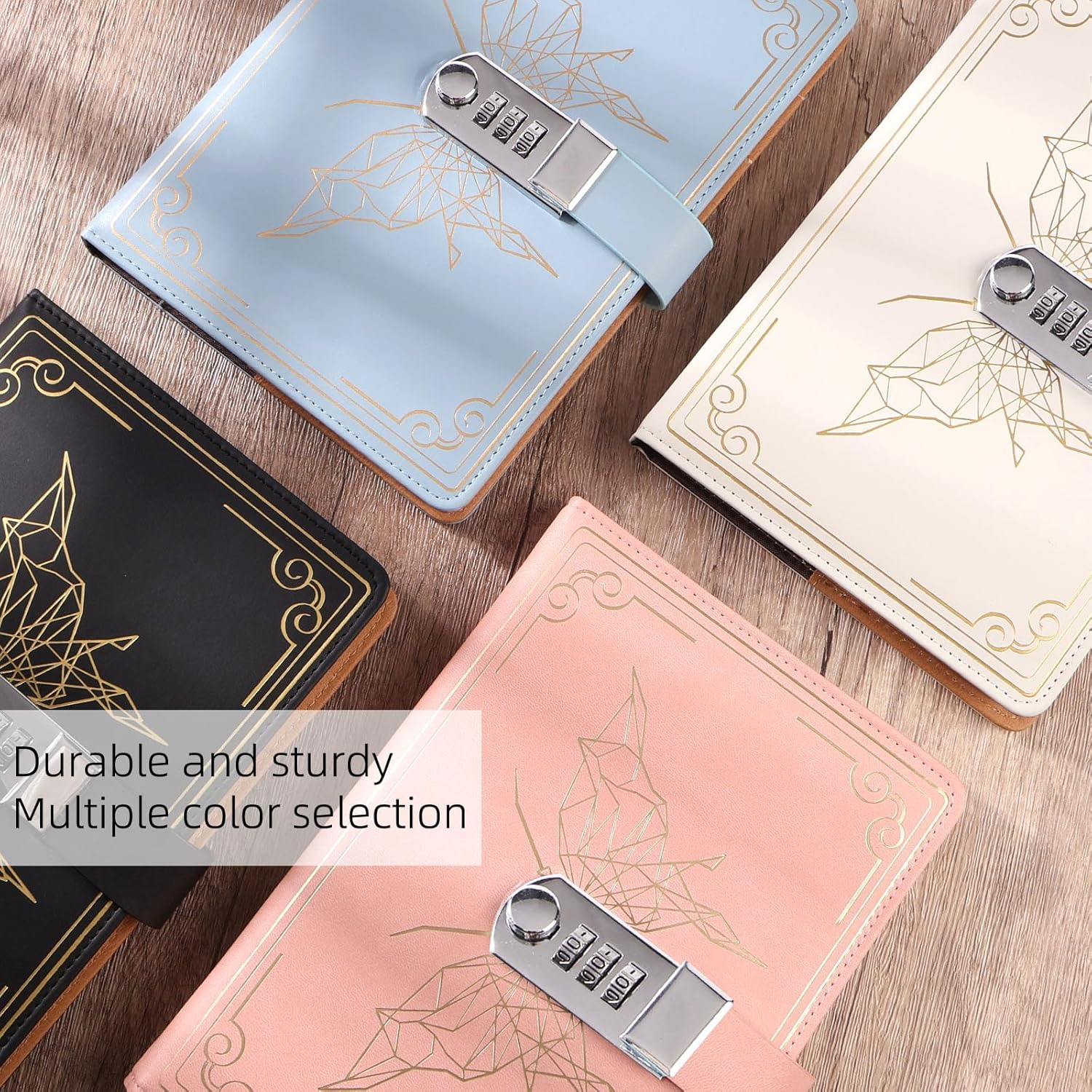 Literary Vintage Locking Leather Notebook,Beautiful Butterfly Pattern Compass, A5 Notebook for Women and Men image number 5